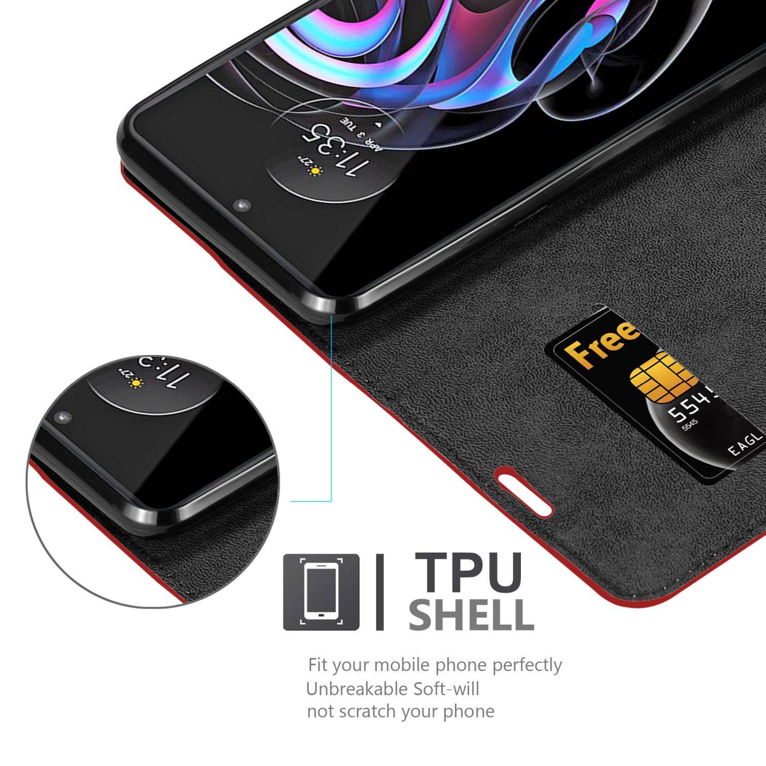 Cadorabo Hülle für Motorola EDGE 20 PRO / EDGE S PRO Schutz Hülle in Rot Handyhülle Etui Case Cover Magnetverschluss