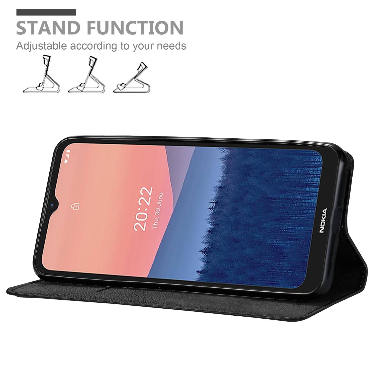 Cadorabo Hülle für Nokia C21 Schutz Hülle in Schwarz Handyhülle Etui Case Cover Magnetverschluss