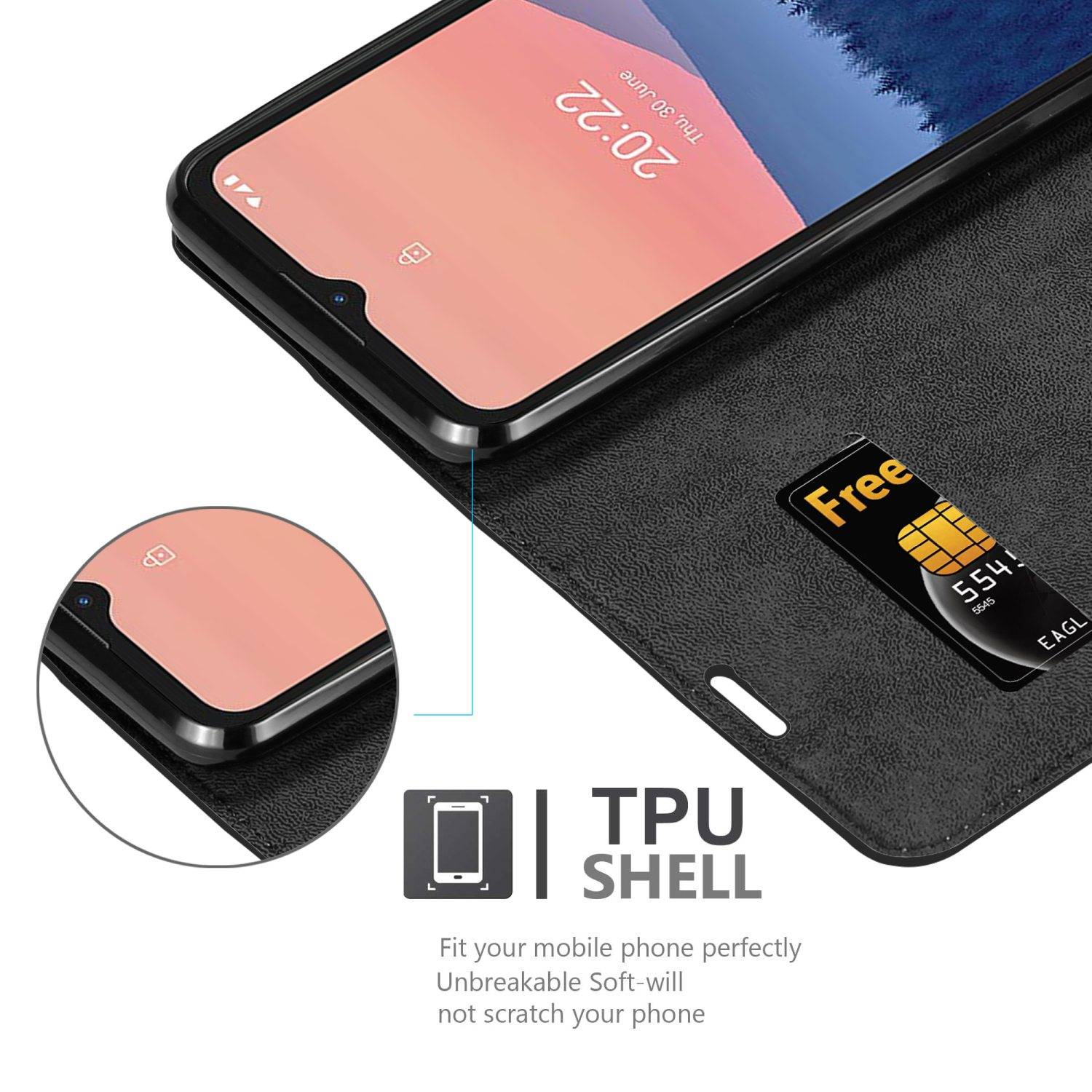 Cadorabo Hülle für Nokia C21 Schutz Hülle in Schwarz Handyhülle Etui Case Cover Magnetverschluss