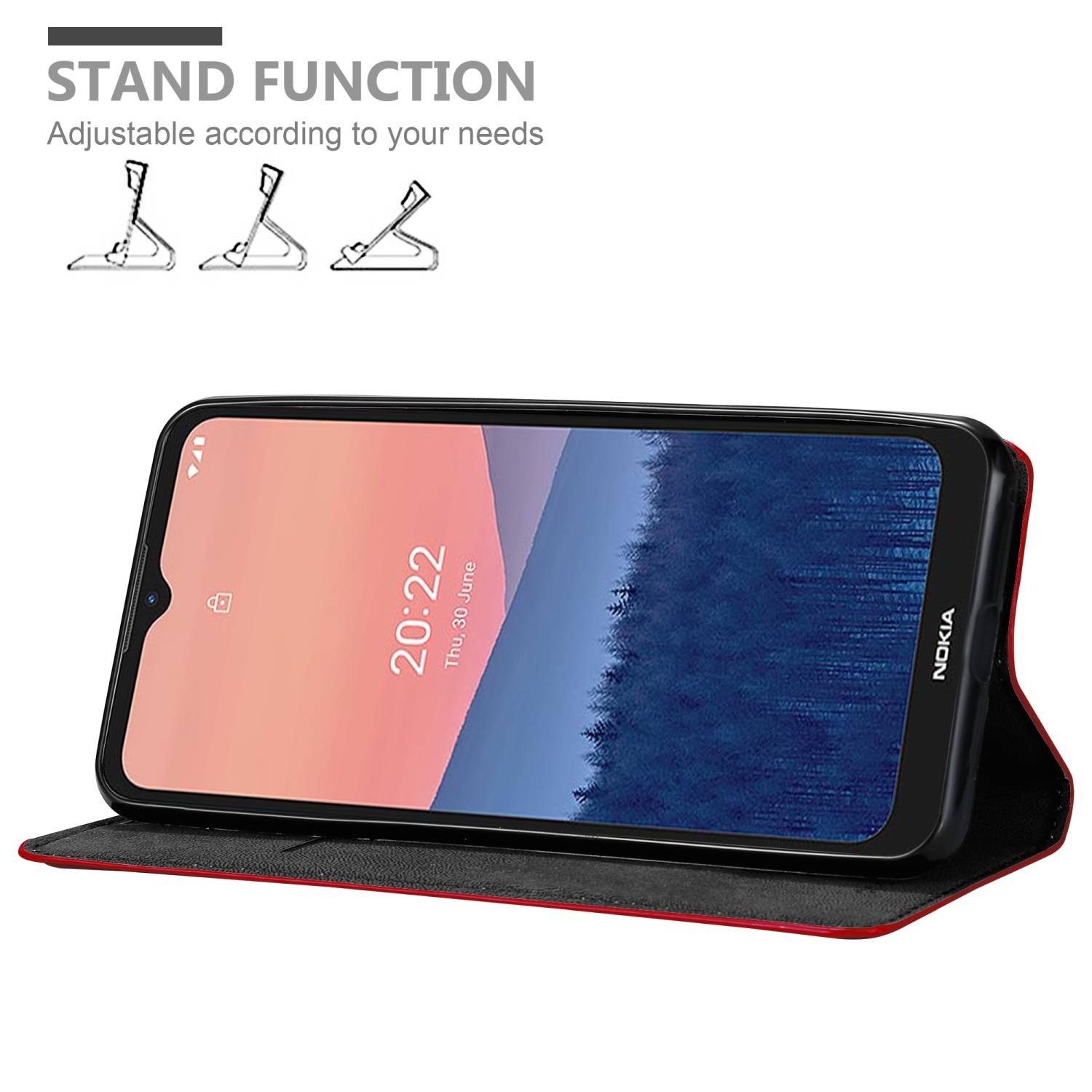 Cadorabo Hülle für Nokia C21 Schutz Hülle in Rot Handyhülle Etui Case Cover Magnetverschluss
