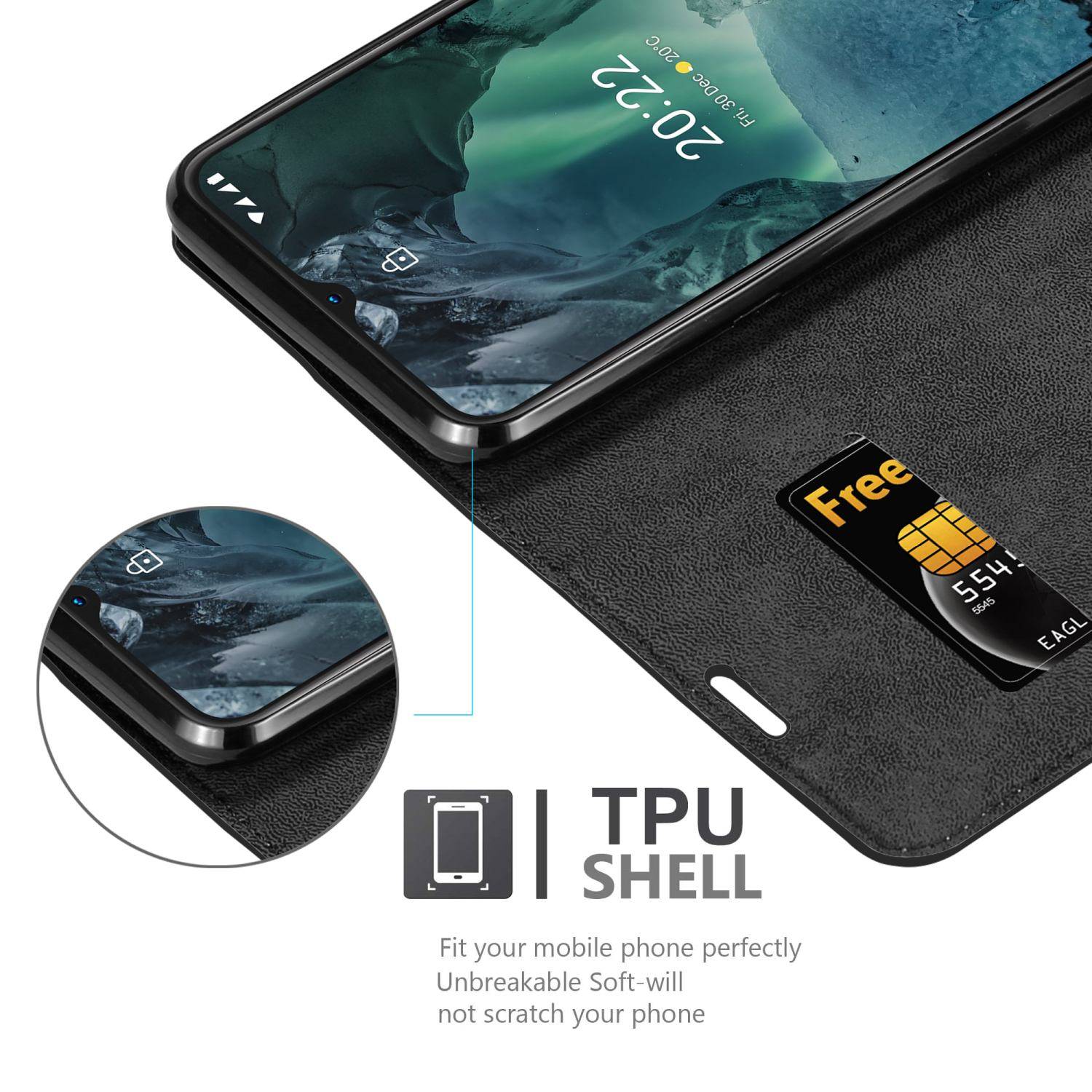 Cadorabo Hülle für Nokia G11 / G21 Schutz Hülle in Schwarz Handyhülle Etui Case Cover Magnetverschluss