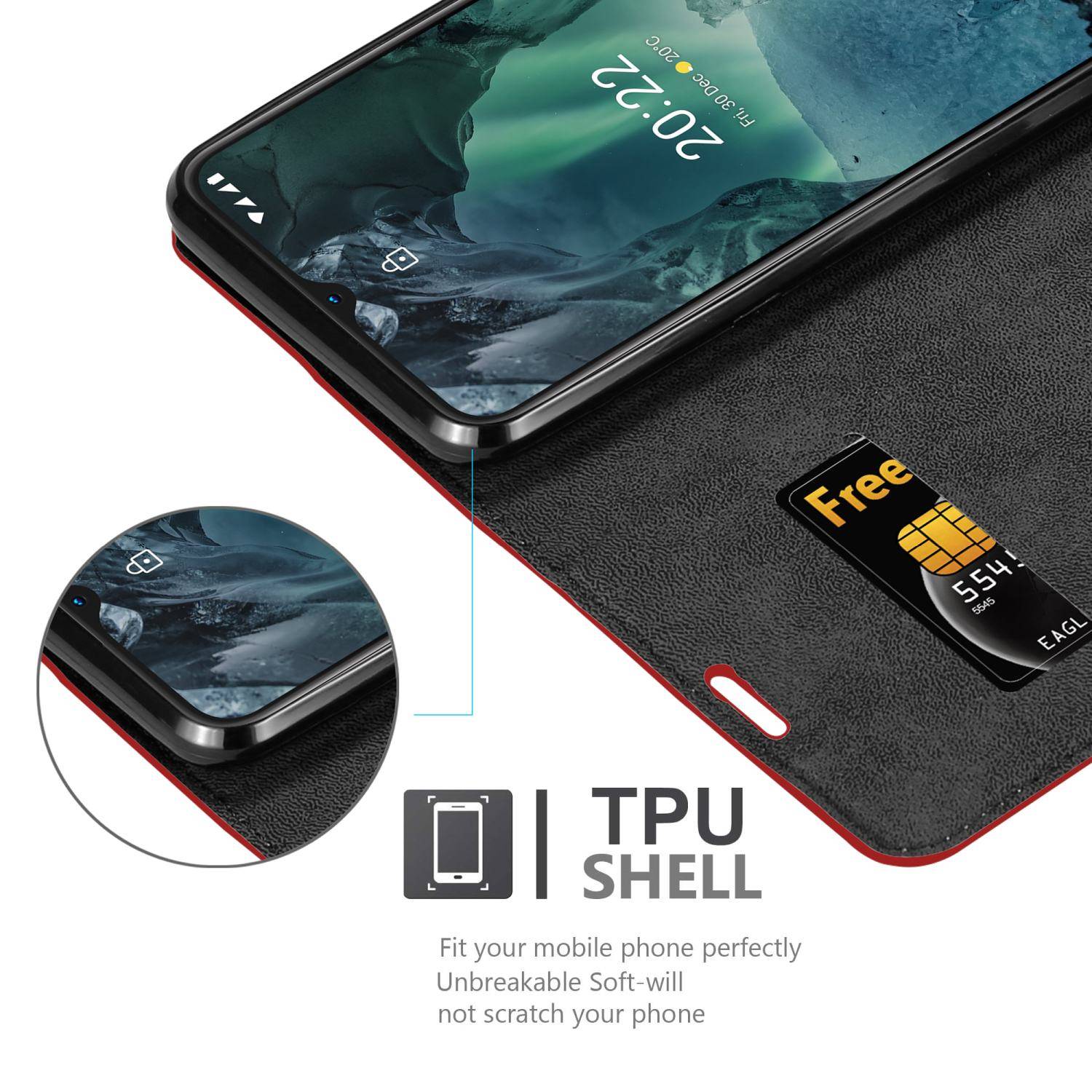Cadorabo Hülle für Nokia G11 / G21 Schutz Hülle in Rot Handyhülle Etui Case Cover Magnetverschluss