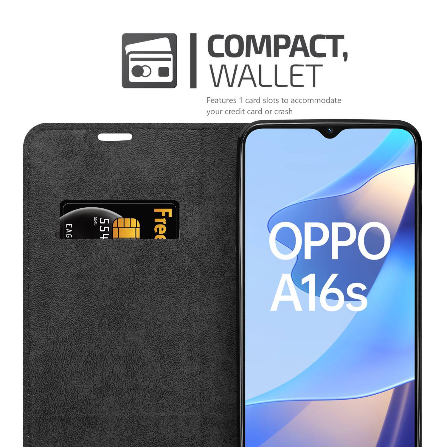 Cadorabo Hülle für Oppo A16s / A54s Schutz Hülle in Schwarz Handyhülle Etui Case Cover Magnetverschluss