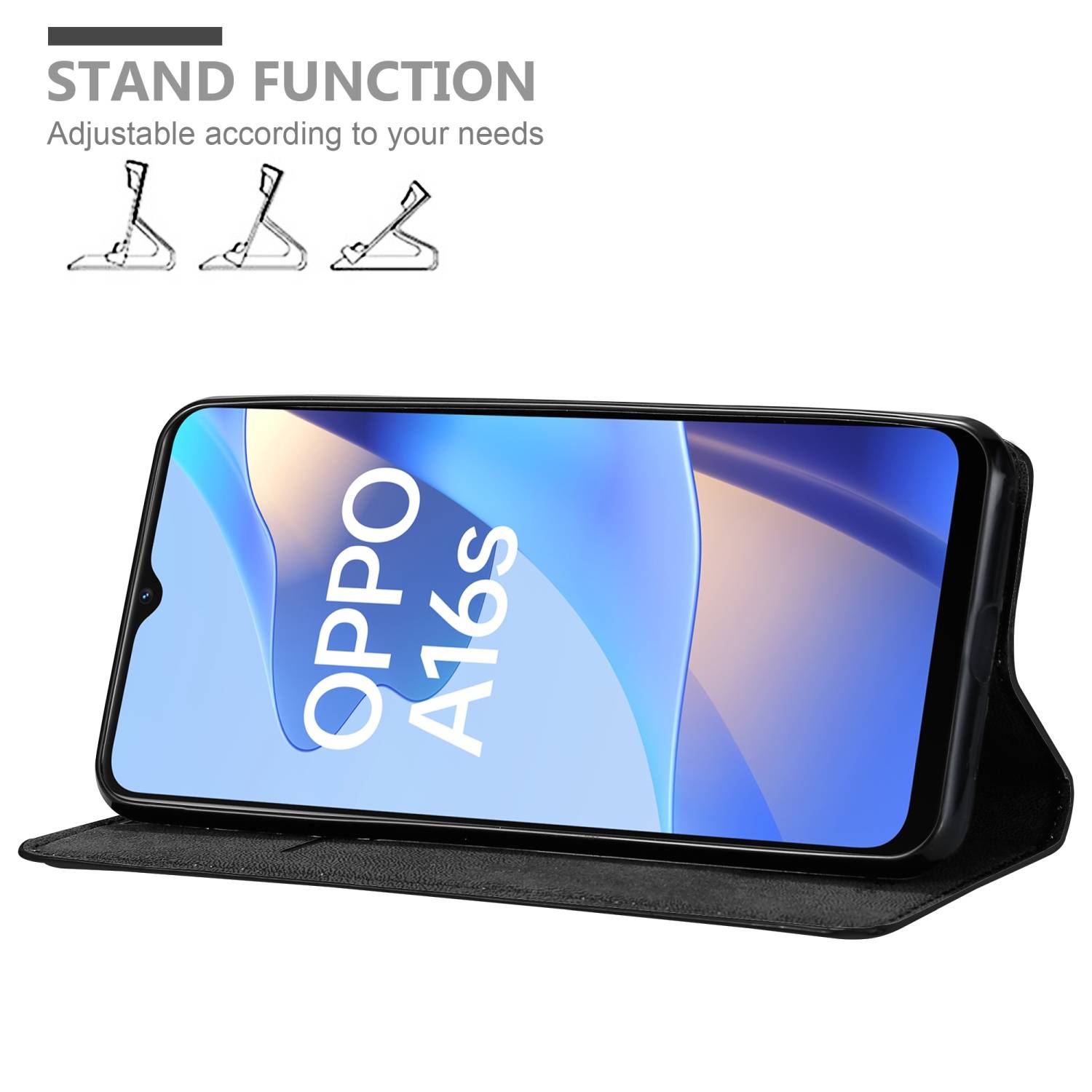 Cadorabo Hülle für Oppo A16s / A54s Schutz Hülle in Schwarz Handyhülle Etui Case Cover Magnetverschluss