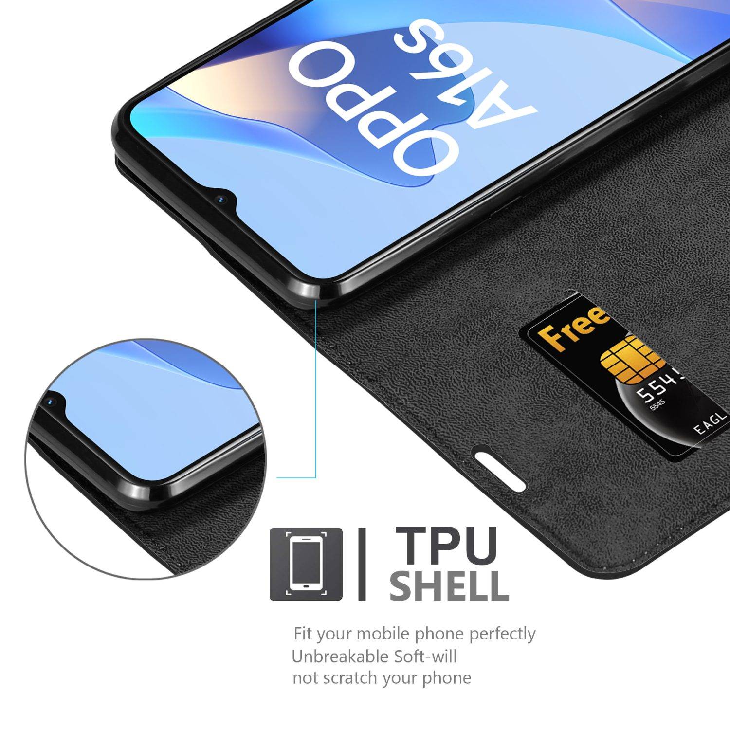 Cadorabo Hülle für Oppo A16s / A54s Schutz Hülle in Schwarz Handyhülle Etui Case Cover Magnetverschluss