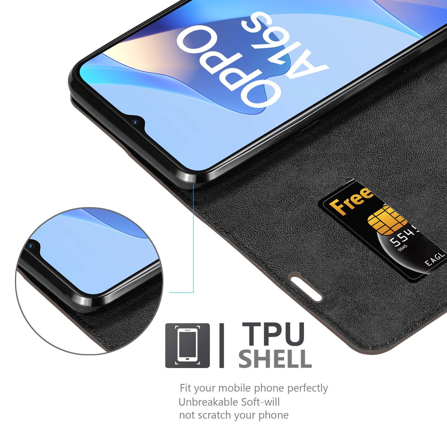 Cadorabo Hülle für Oppo A16s / A54s Schutz Hülle in Braun Handyhülle Etui Case Cover Magnetverschluss