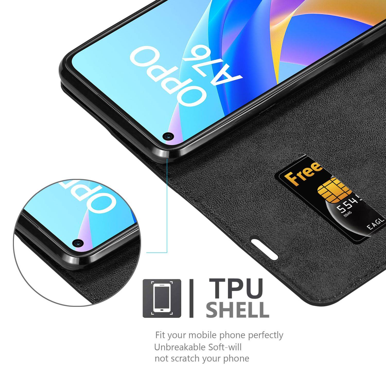 Cadorabo Hülle für Oppo A36 / A76 / A96 4G / K10 4G / Realme 9i Schutz Hülle in Schwarz Handyhülle Etui Case Cover