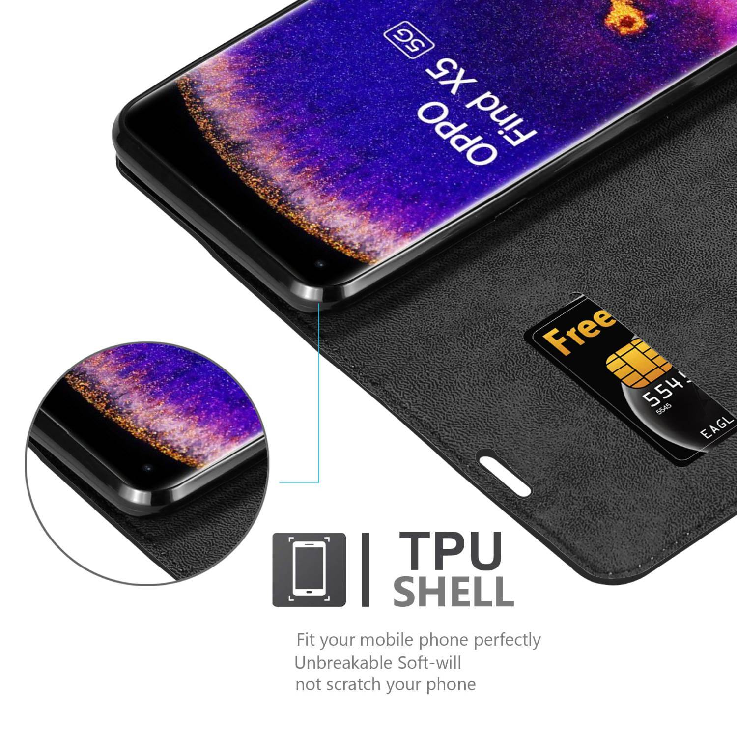 Cadorabo Hülle für Oppo FIND X5 Schutz Hülle in Schwarz Handyhülle Etui Case Cover Magnetverschluss