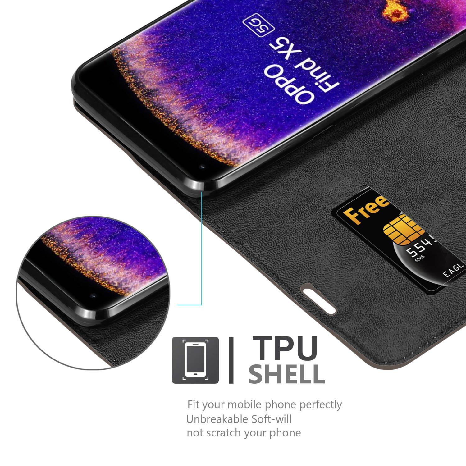Cadorabo Hülle für Oppo FIND X5 Schutz Hülle in Braun Handyhülle Etui Case Cover Magnetverschluss