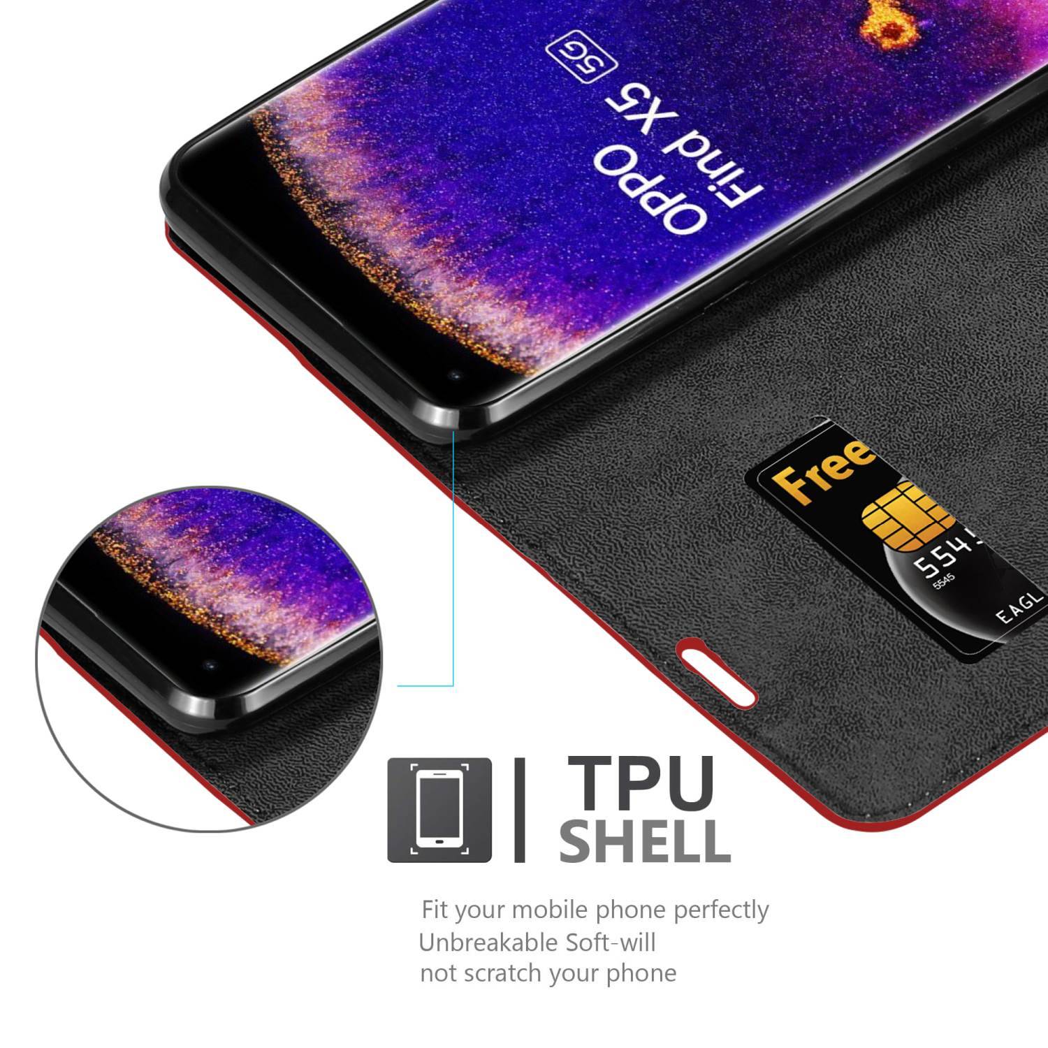 Cadorabo Hülle für Oppo FIND X5 Schutz Hülle in Rot Handyhülle Etui Case Cover Magnetverschluss