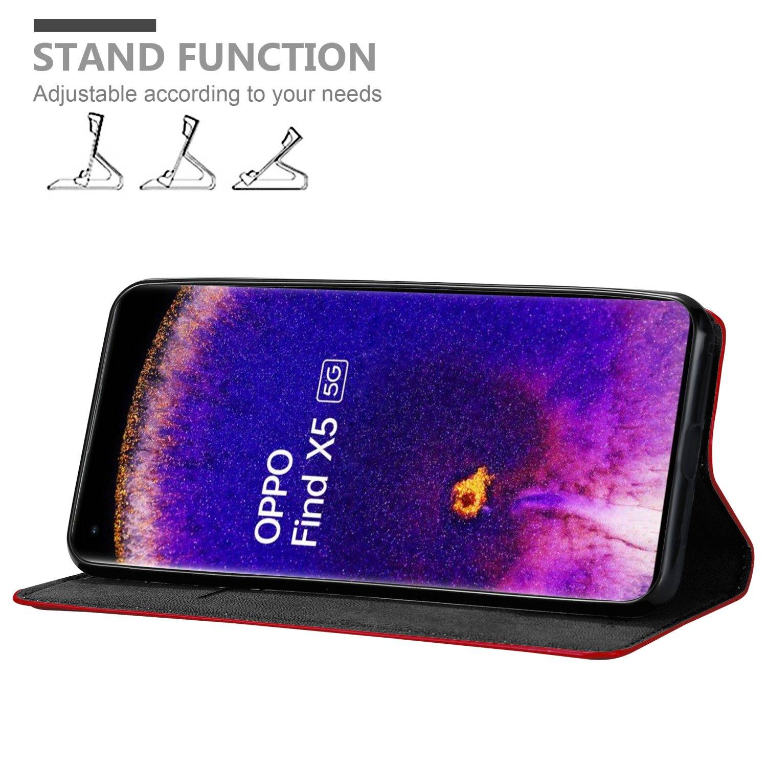 Cadorabo Hülle für Oppo FIND X5 Schutz Hülle in Rot Handyhülle Etui Case Cover Magnetverschluss