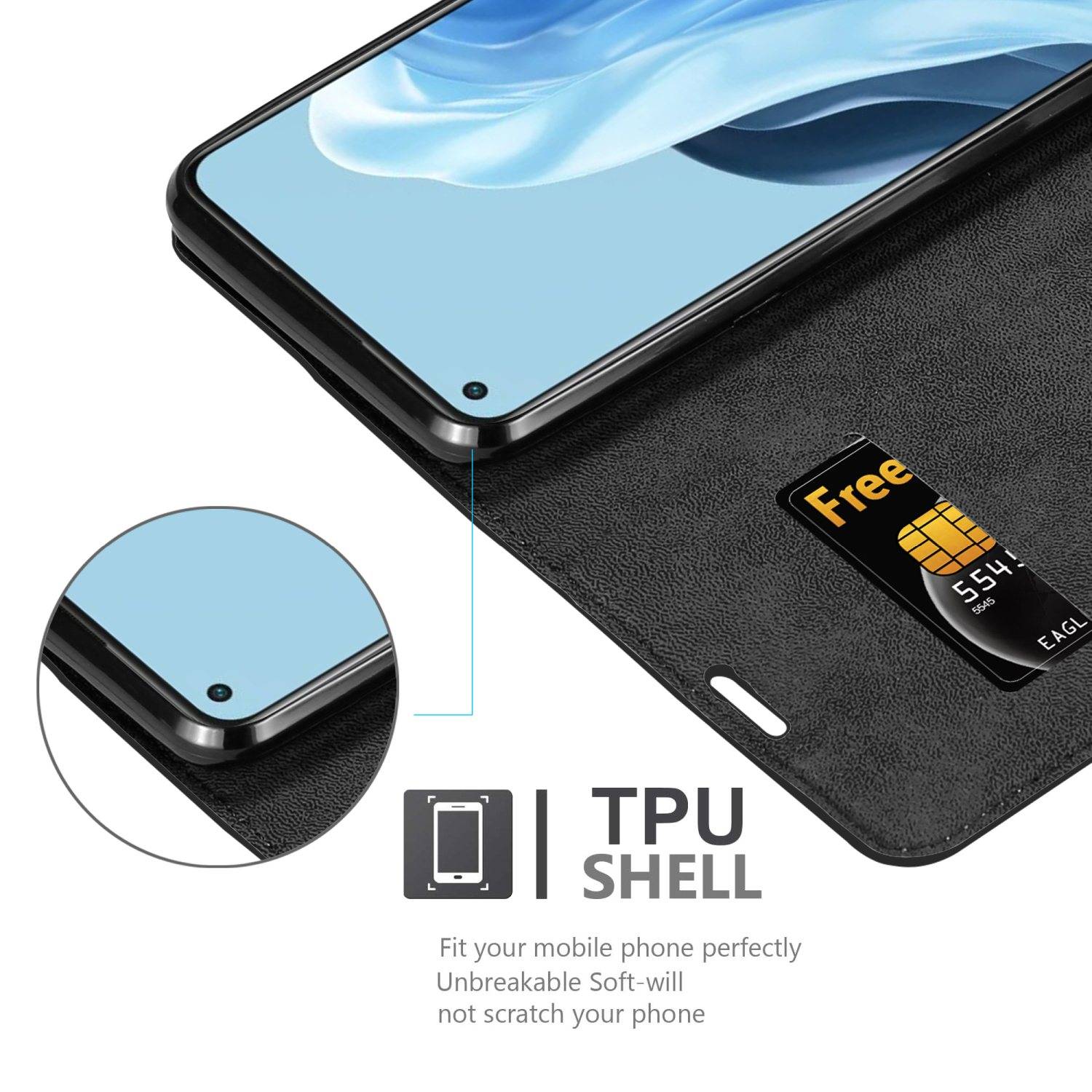 Cadorabo Hülle für Oppo FIND X5 LITE / Reno7 5G Schutz Hülle in Schwarz Handyhülle Etui Case Cover Magnetverschluss