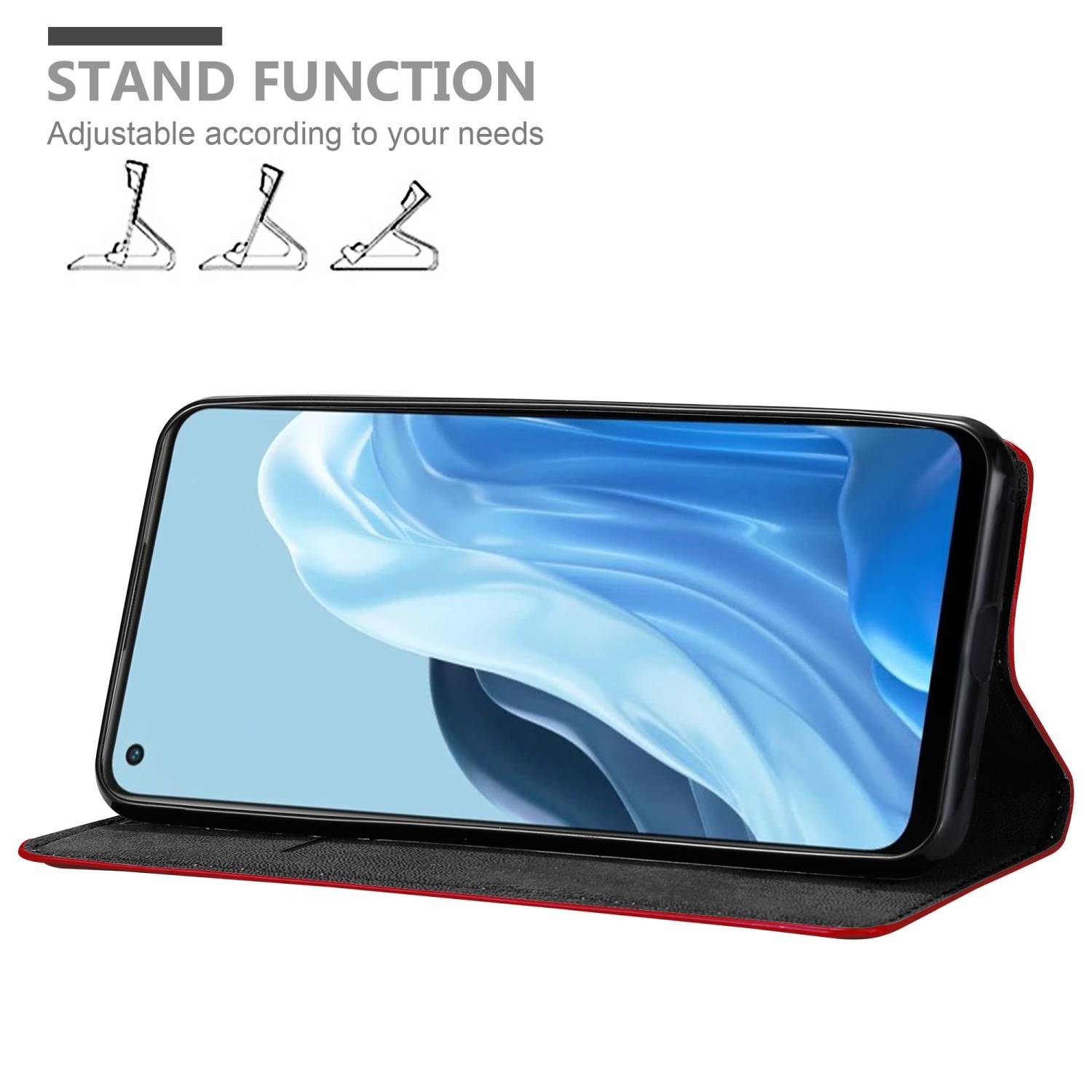 Cadorabo Hülle für Oppo FIND X5 LITE / Reno7 5G Schutz Hülle in Rot Handyhülle Etui Case Cover Magnetverschluss