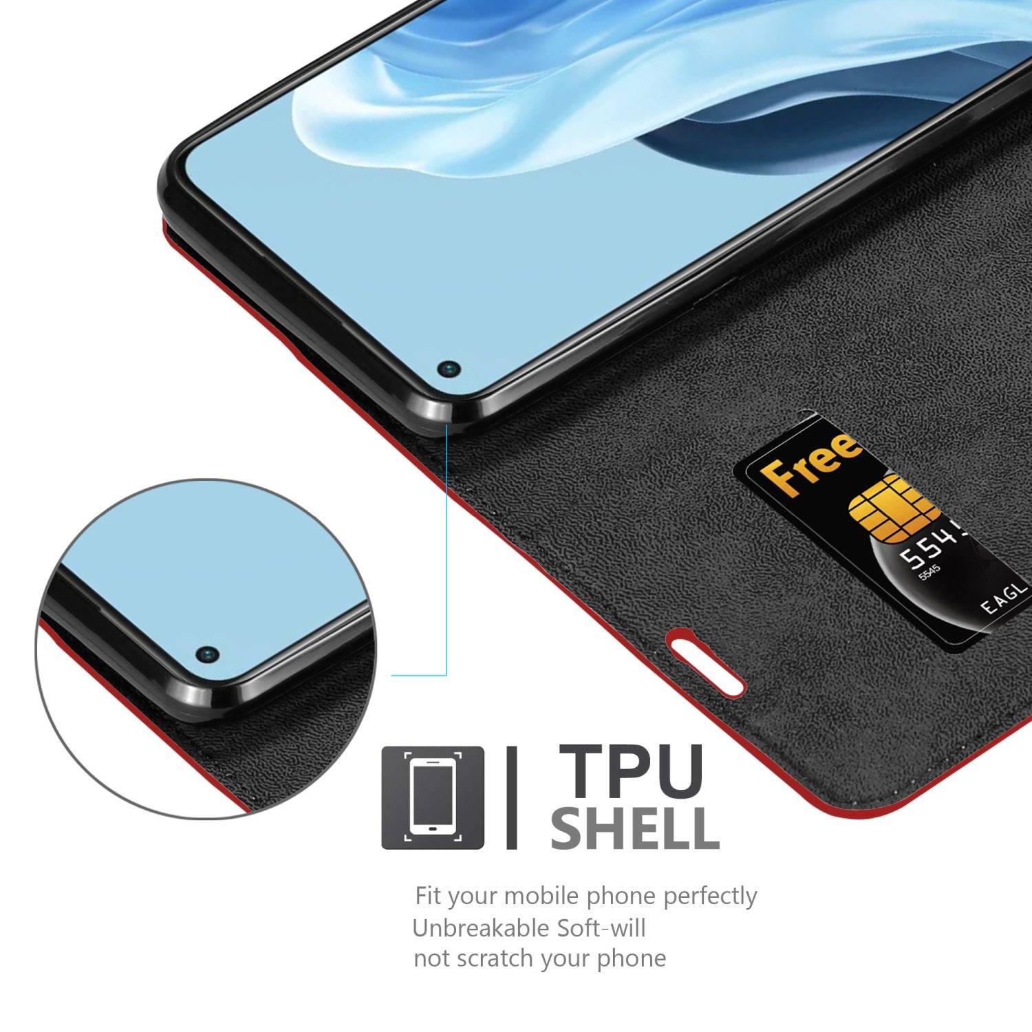 Cadorabo Hülle für Oppo FIND X5 LITE / Reno7 5G Schutz Hülle in Rot Handyhülle Etui Case Cover Magnetverschluss