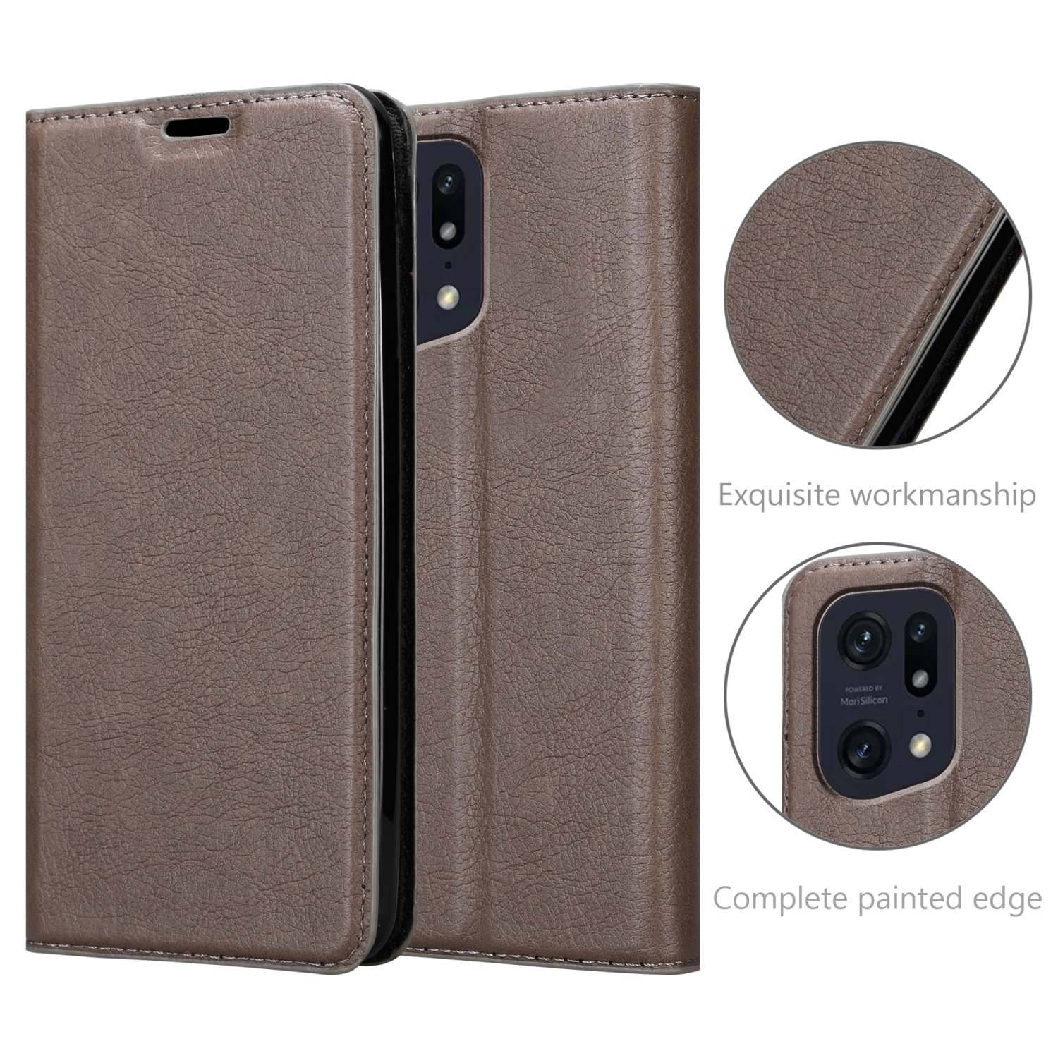 Cadorabo Hülle für Oppo FIND X5 PRO Schutz Hülle in Braun Handyhülle Etui Case Cover Magnetverschluss