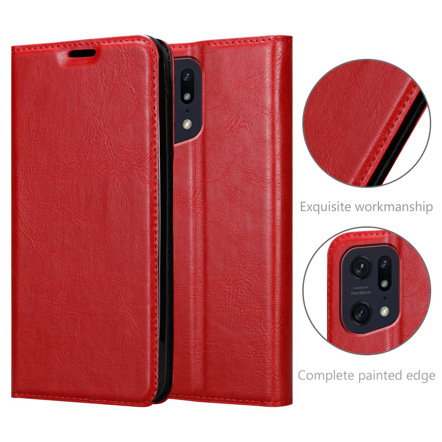 Cadorabo Hülle für Oppo FIND X5 PRO Schutz Hülle in Rot Handyhülle Etui Case Cover Magnetverschluss
