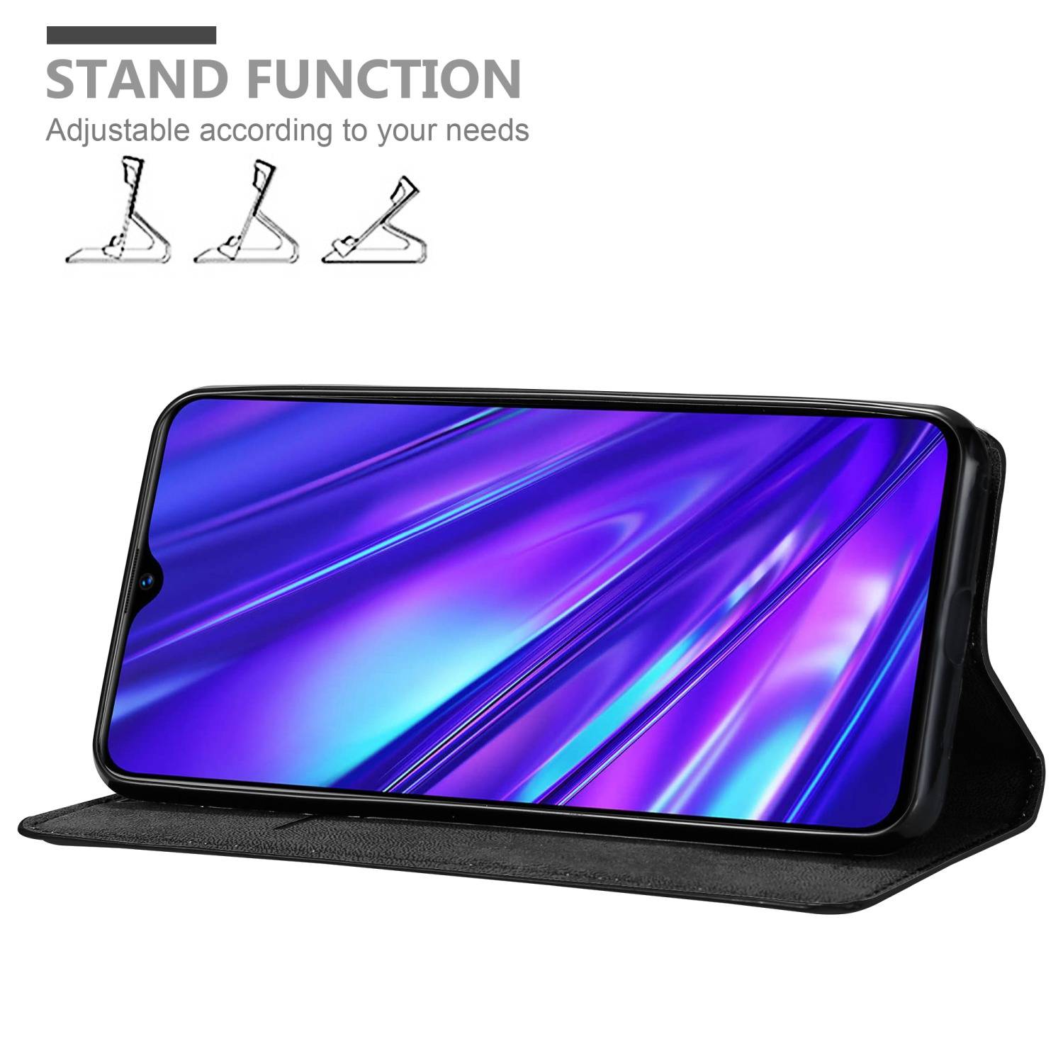 Cadorabo Hülle für Realme 5 / 5i / 6i / C3 Schutz Hülle in Schwarz Handyhülle Etui Case Cover Magnetverschluss