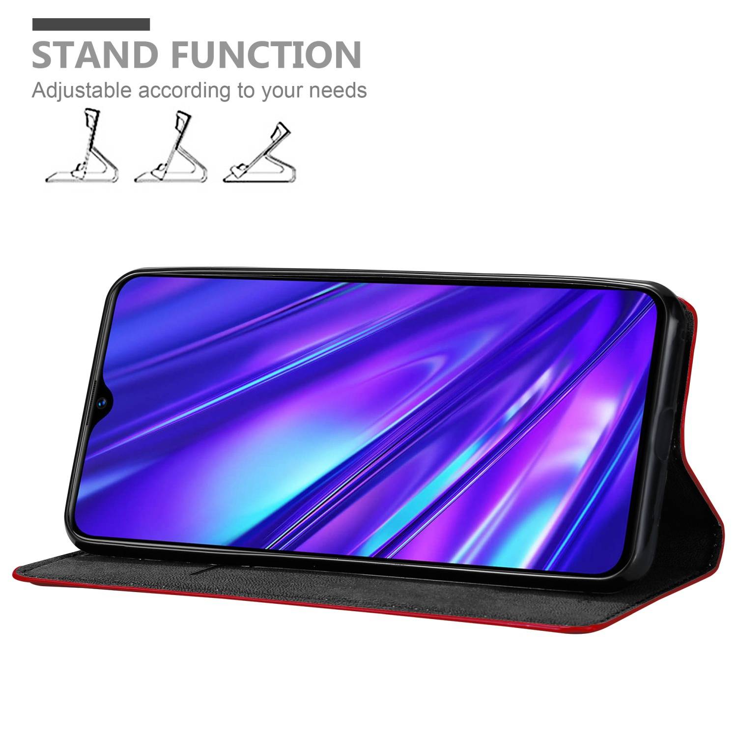 Cadorabo Hülle für Realme 5 / 5i / 6i / C3 Schutz Hülle in Rot Handyhülle Etui Case Cover Magnetverschluss