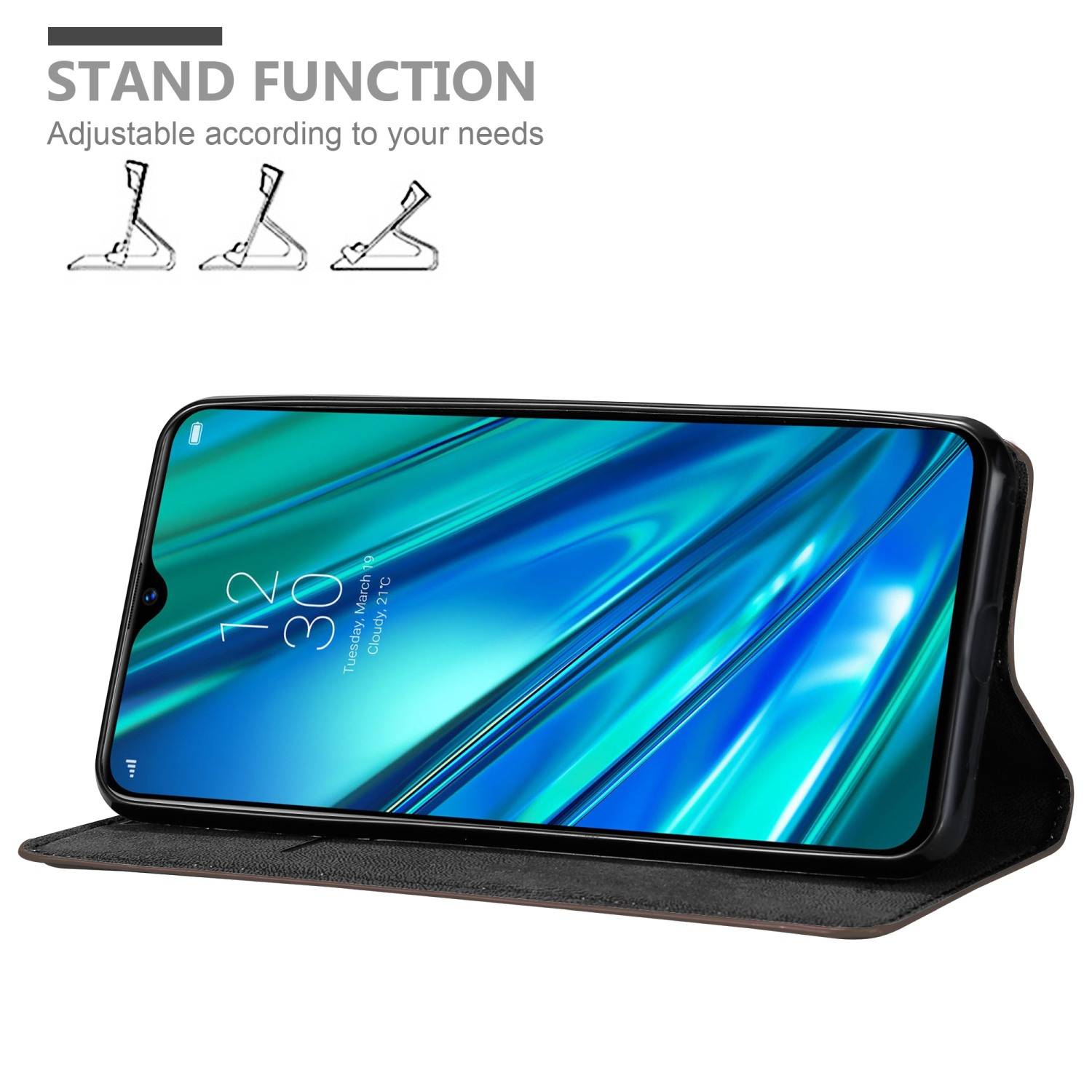 Cadorabo Hülle für Realme 5 PRO / Realme Q Schutz Hülle in Braun Handyhülle Etui Case Cover Magnetverschluss