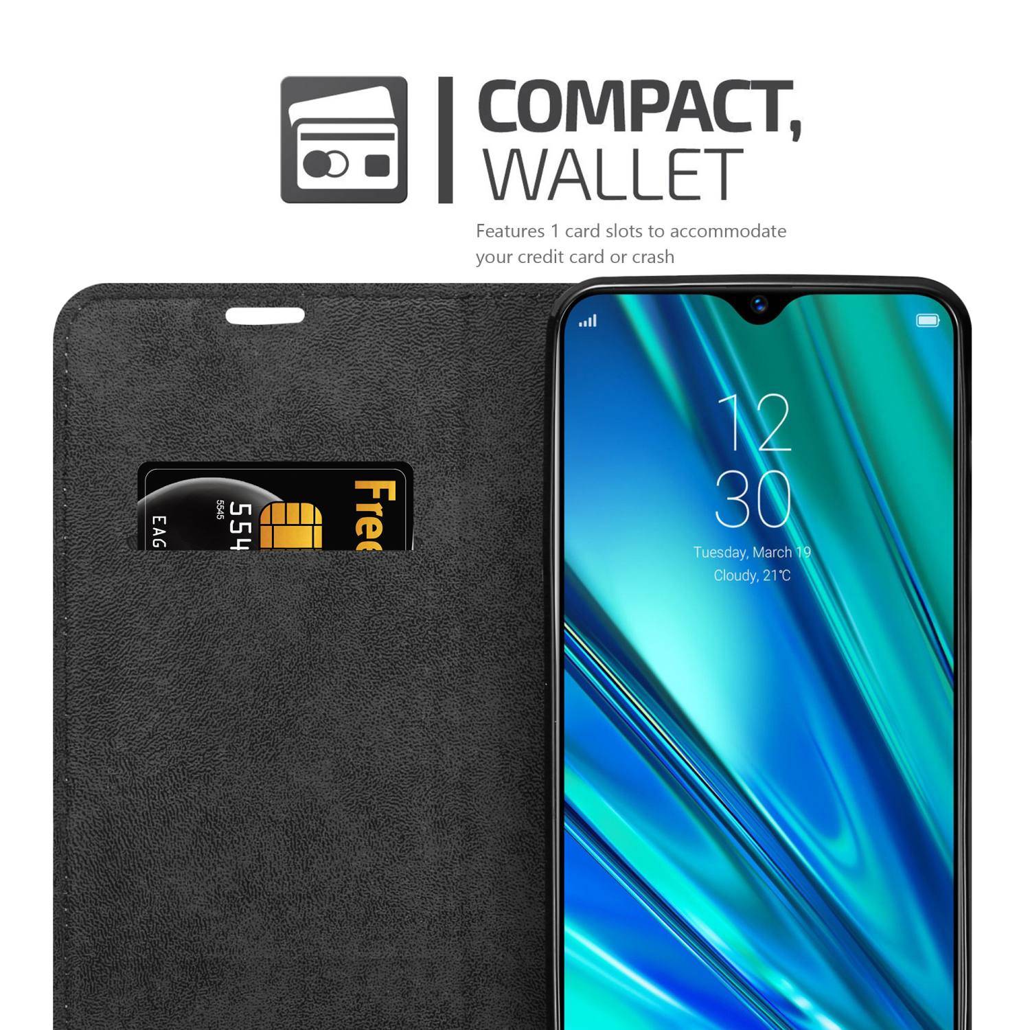 Cadorabo Hülle für Realme 5 PRO / Realme Q Schutz Hülle in Braun Handyhülle Etui Case Cover Magnetverschluss