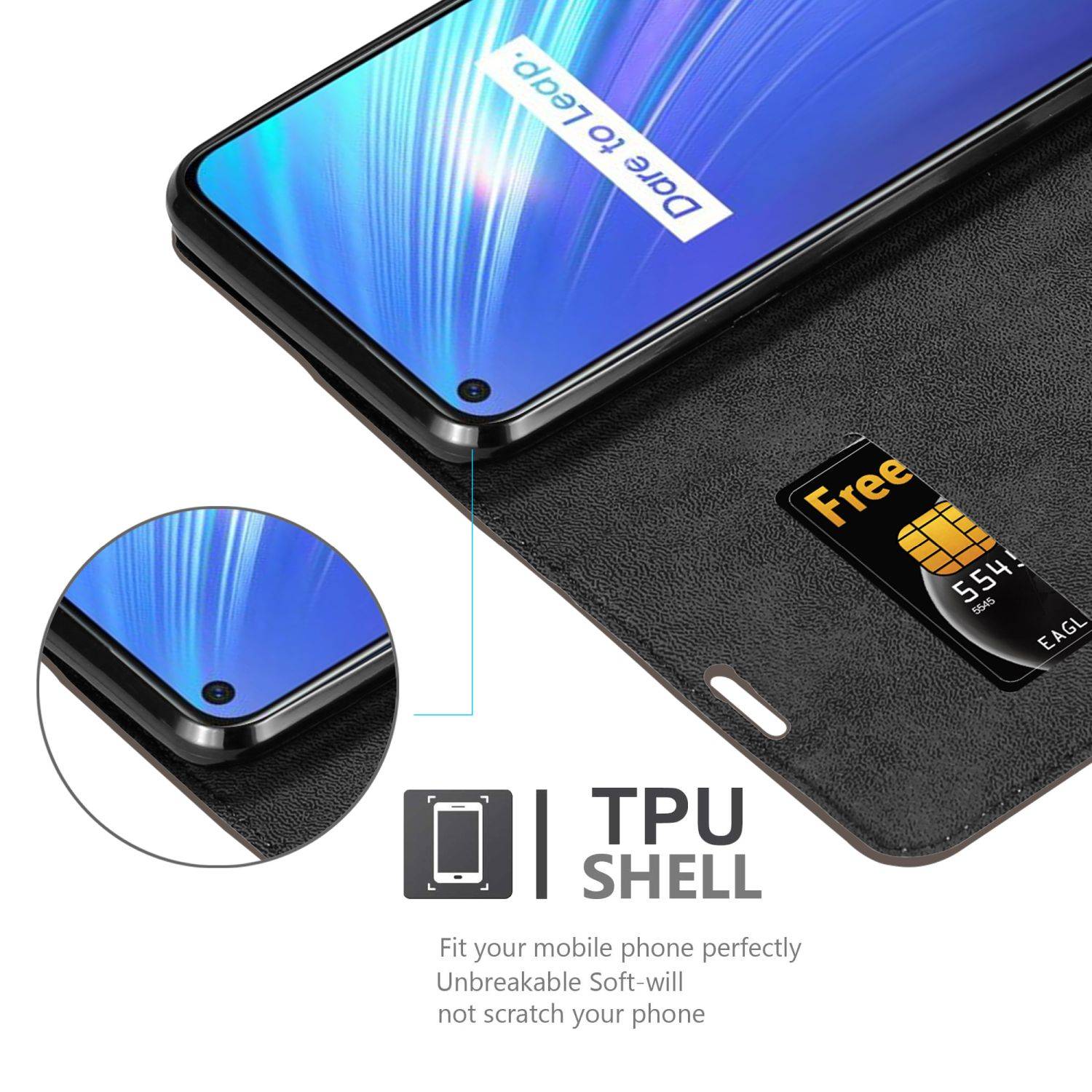 Cadorabo Hülle für Realme 6 4G / 6s Schutz Hülle in Braun Handyhülle Etui Case Cover Magnetverschluss