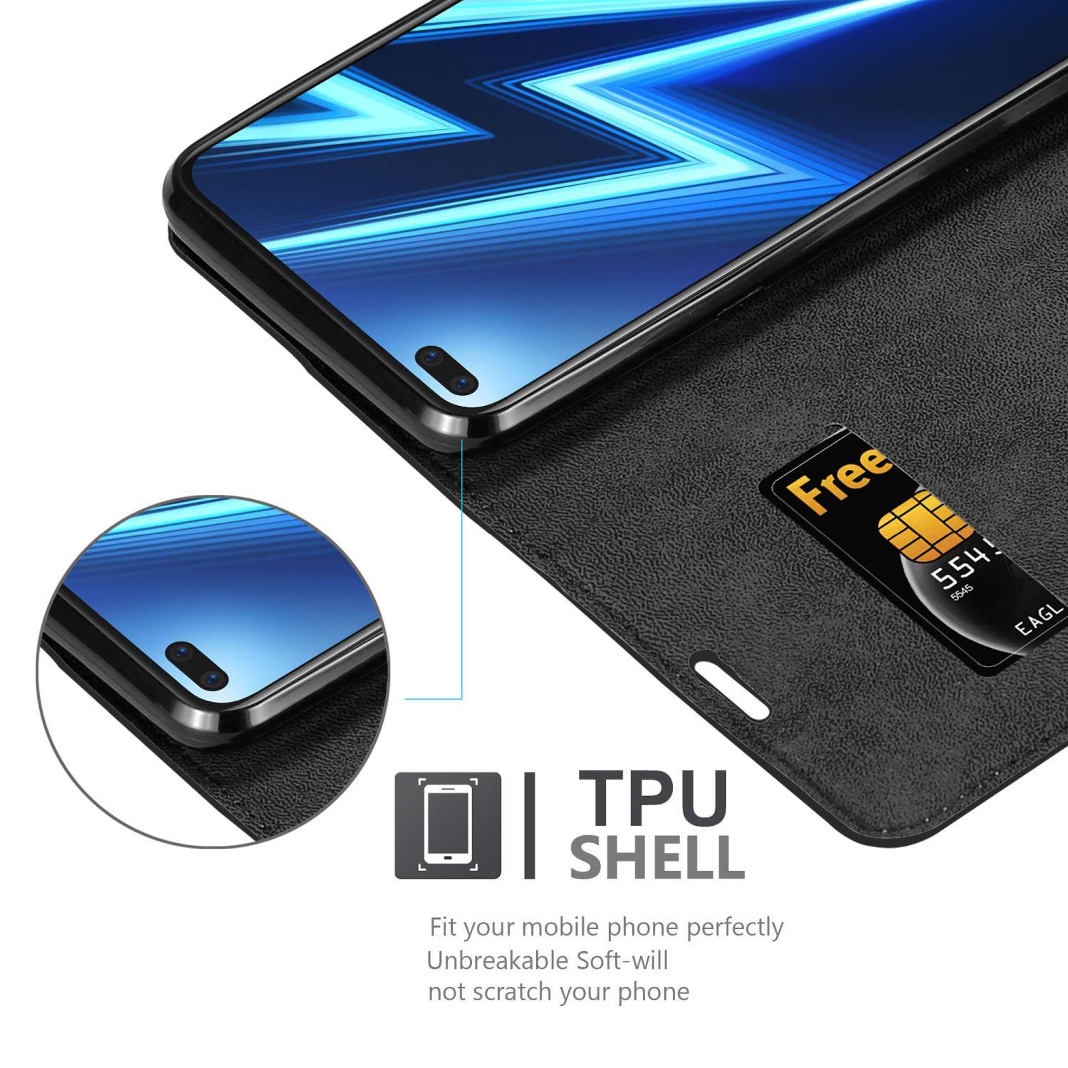 Cadorabo Hülle für Realme 6 PRO Schutz Hülle in Schwarz Handyhülle Etui Case Cover Magnetverschluss