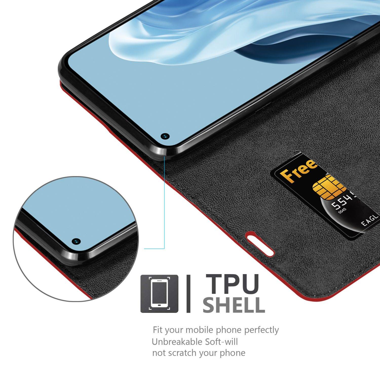 Cadorabo Hülle für Realme 7 5G Schutz Hülle in Rot Handyhülle Etui Case Cover Magnetverschluss