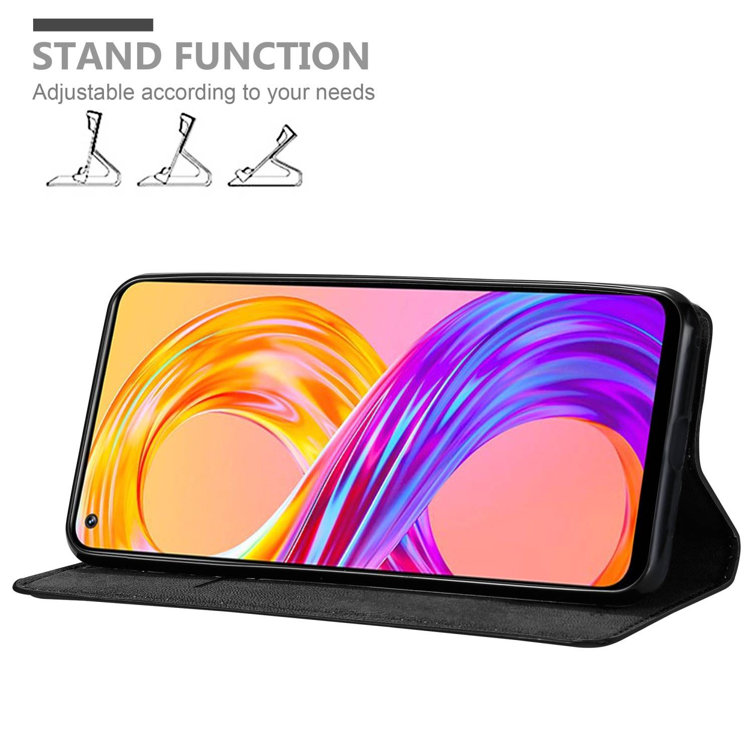 Cadorabo Hülle für Realme 8 4G / 8 PRO Schutz Hülle in Schwarz Handyhülle Etui Case Cover Magnetverschluss