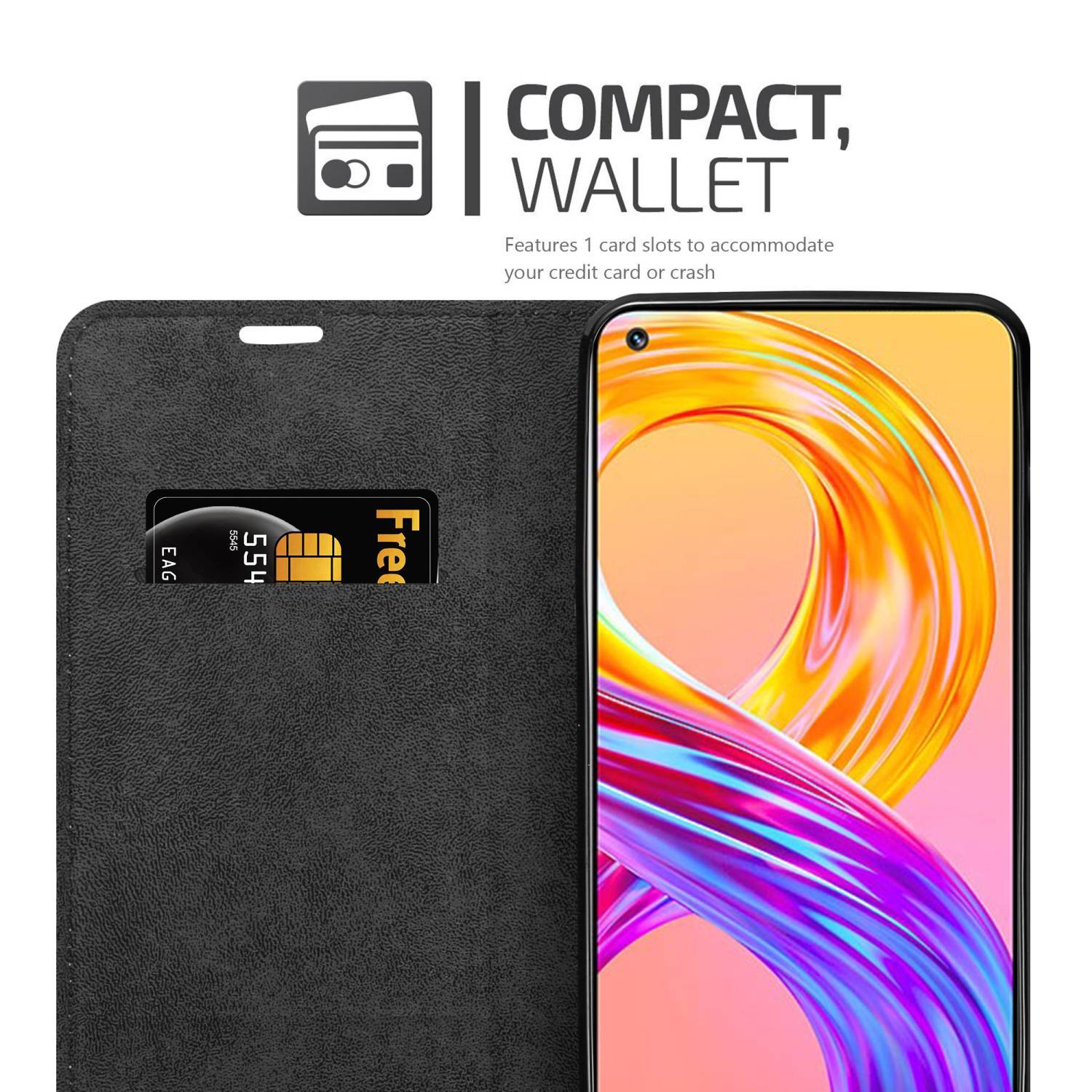 Cadorabo Hülle für Realme 8 4G / 8 PRO Schutz Hülle in Schwarz Handyhülle Etui Case Cover Magnetverschluss