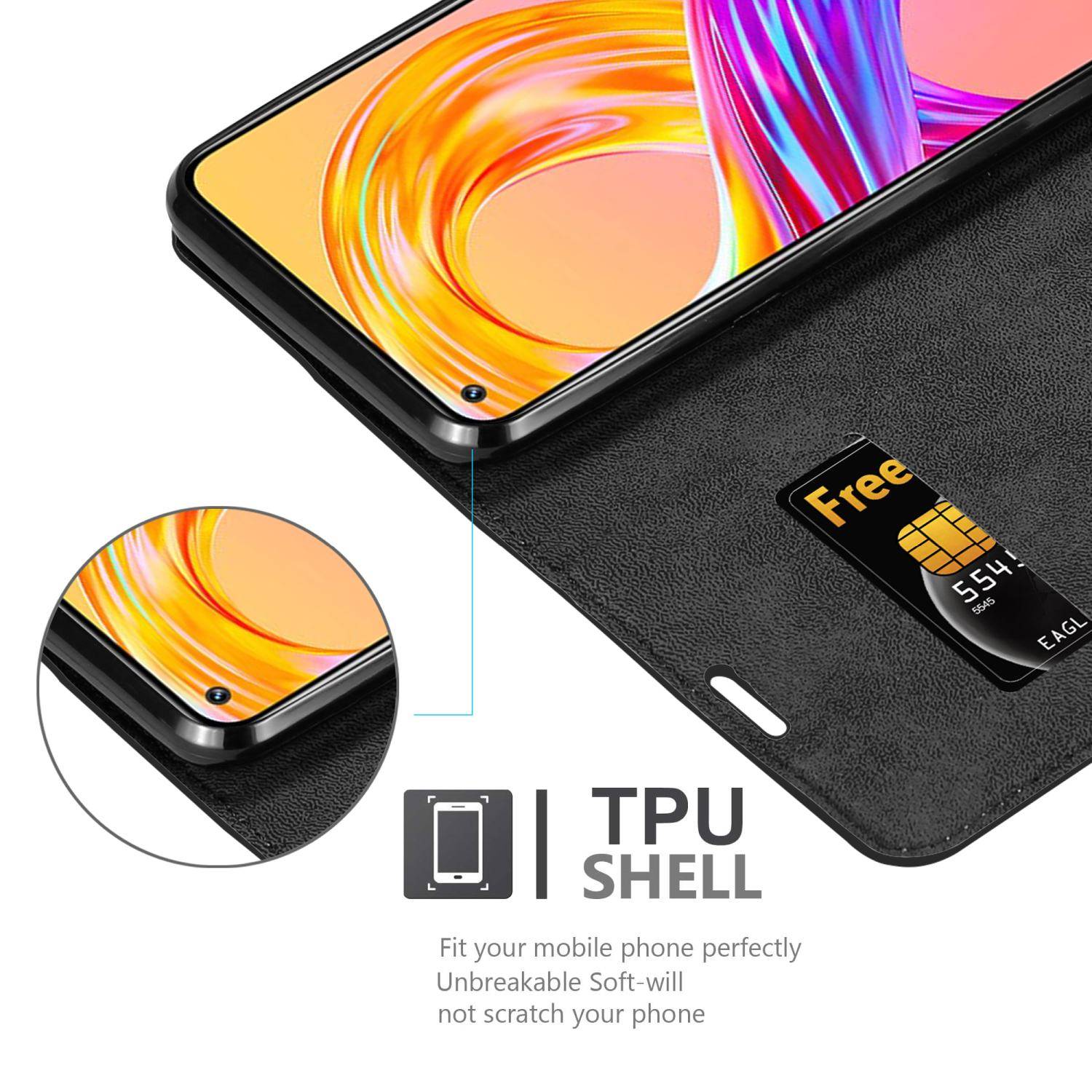 Cadorabo Hülle für Realme 8 4G / 8 PRO Schutz Hülle in Schwarz Handyhülle Etui Case Cover Magnetverschluss