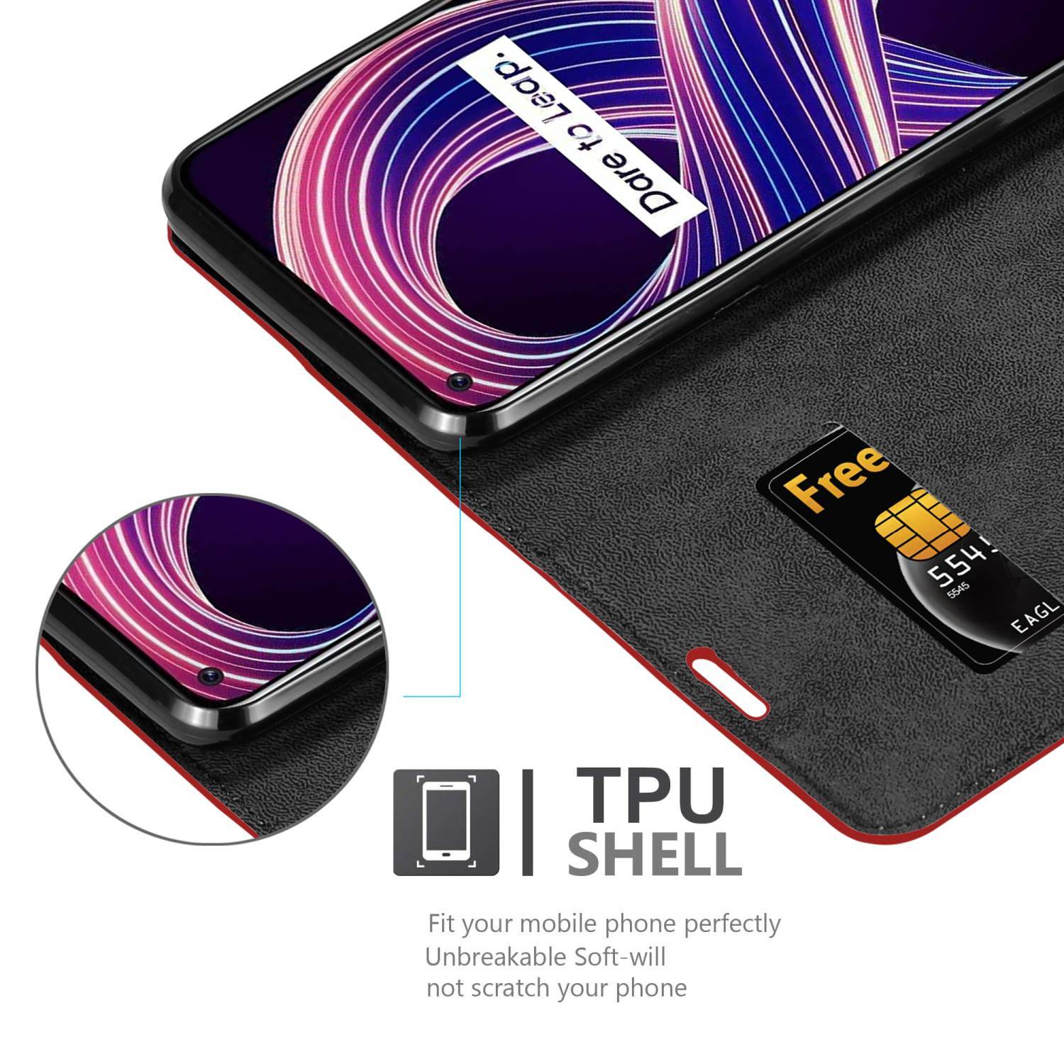 Cadorabo Hülle für Realme 8 5G / V13 / Q3 / Q3i / Narzo 30 5G Schutz Hülle in Rot Handyhülle Etui Case Cover
