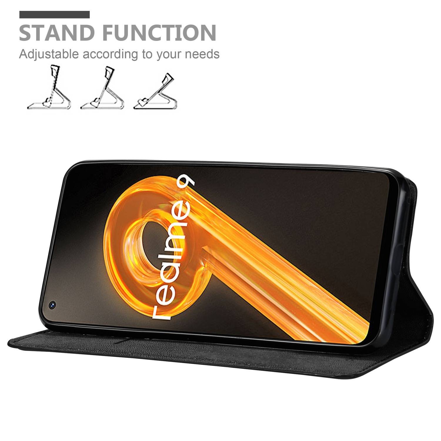 Cadorabo Hülle für Realme 9 4G / 9 PRO+ Schutz Hülle in Schwarz Handyhülle Etui Case Cover Magnetverschluss