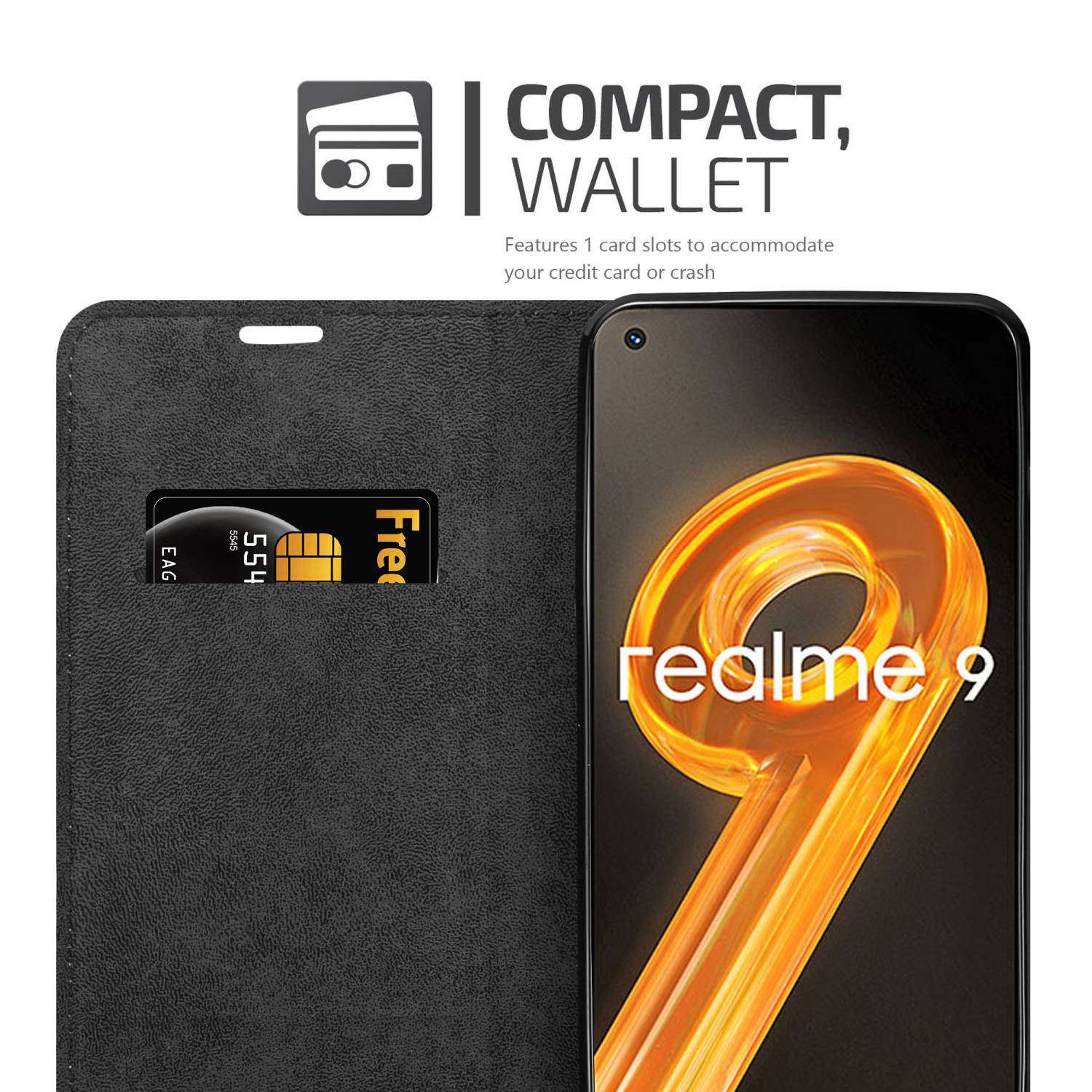 Cadorabo Hülle für Realme 9 4G / 9 PRO+ Schutz Hülle in Schwarz Handyhülle Etui Case Cover Magnetverschluss
