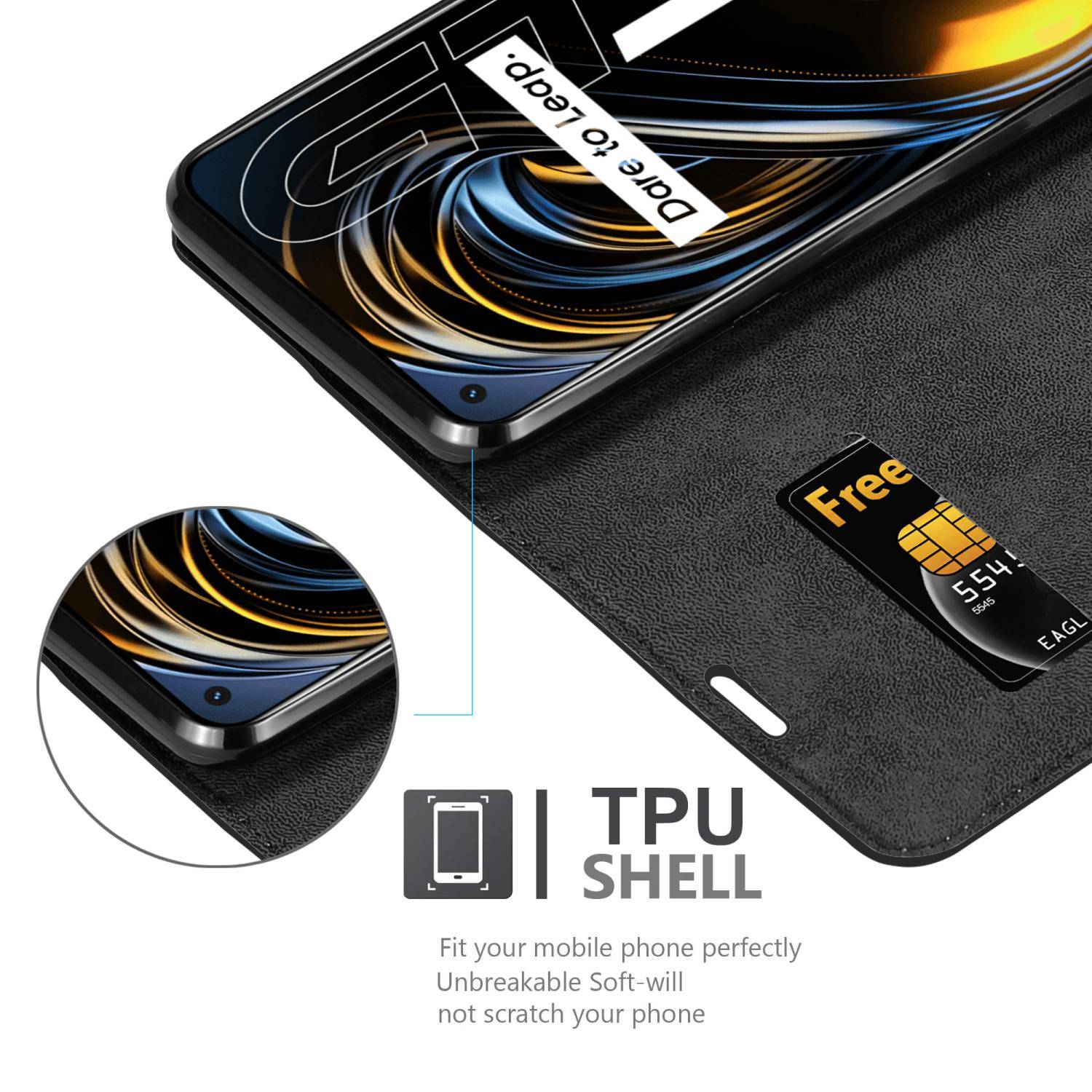 Cadorabo Hülle für Realme GT / GT Neo 2T / Q3 PRO Schutz Hülle in Schwarz Handyhülle Etui Case Cover Magnetverschluss