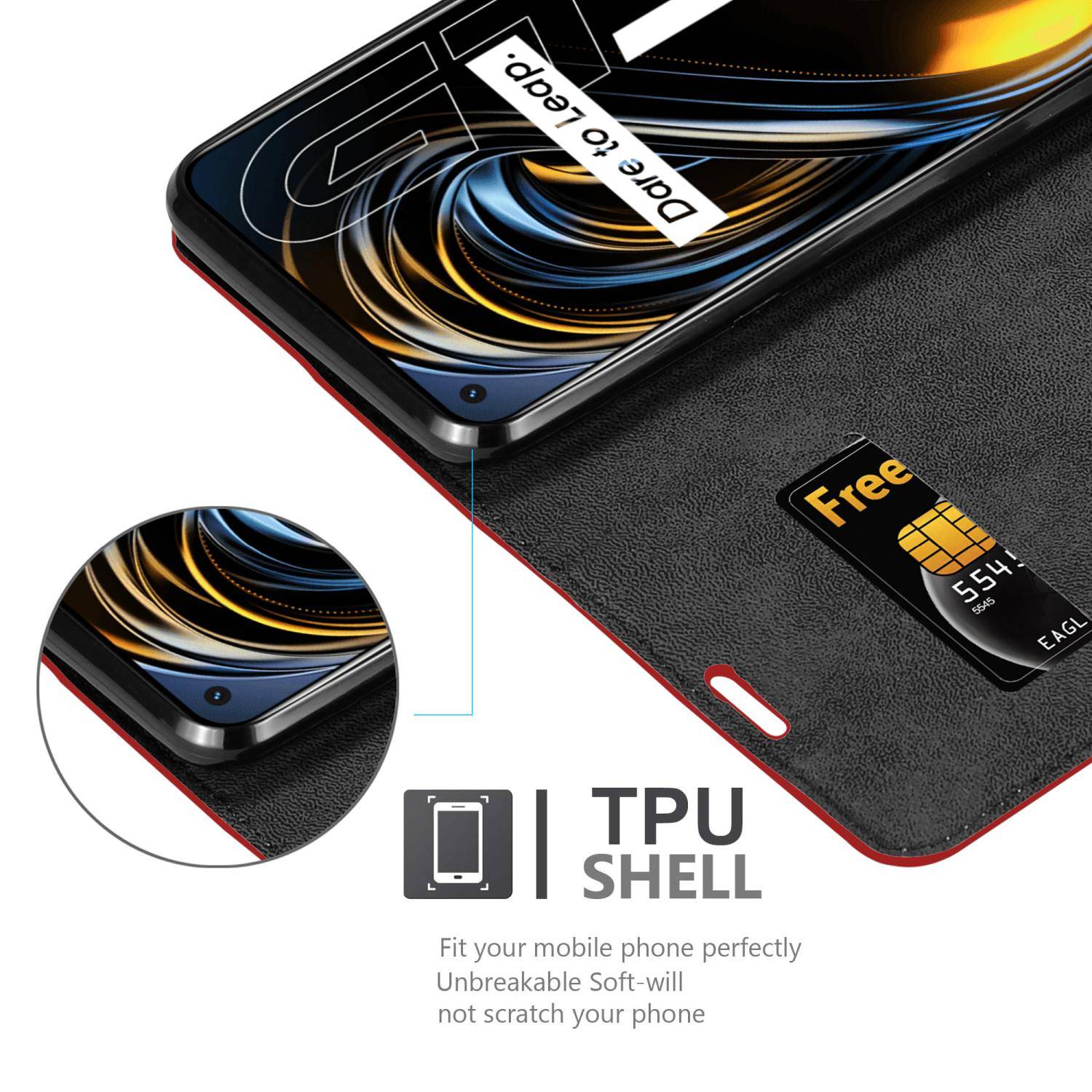 Cadorabo Hülle für Realme GT / GT Neo 2T / Q3 PRO Schutz Hülle in Rot Handyhülle Etui Case Cover Magnetverschluss