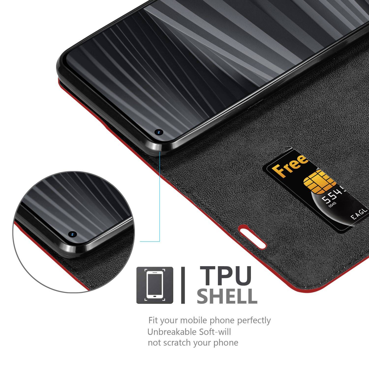 Cadorabo Hülle für Realme GT 2 PRO Schutz Hülle in Rot Handyhülle Etui Case Cover Magnetverschluss