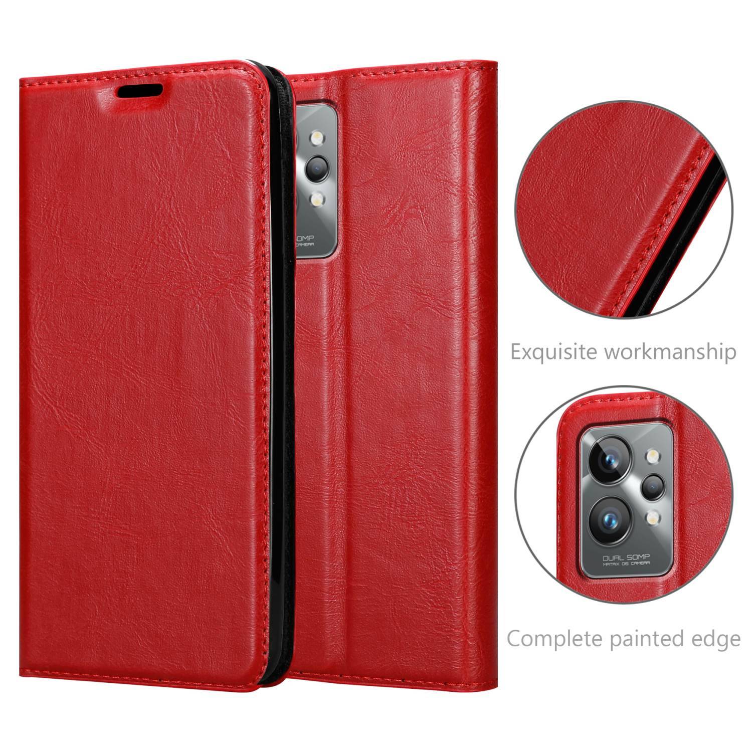 Cadorabo Hülle für Realme GT 2 PRO Schutz Hülle in Rot Handyhülle Etui Case Cover Magnetverschluss