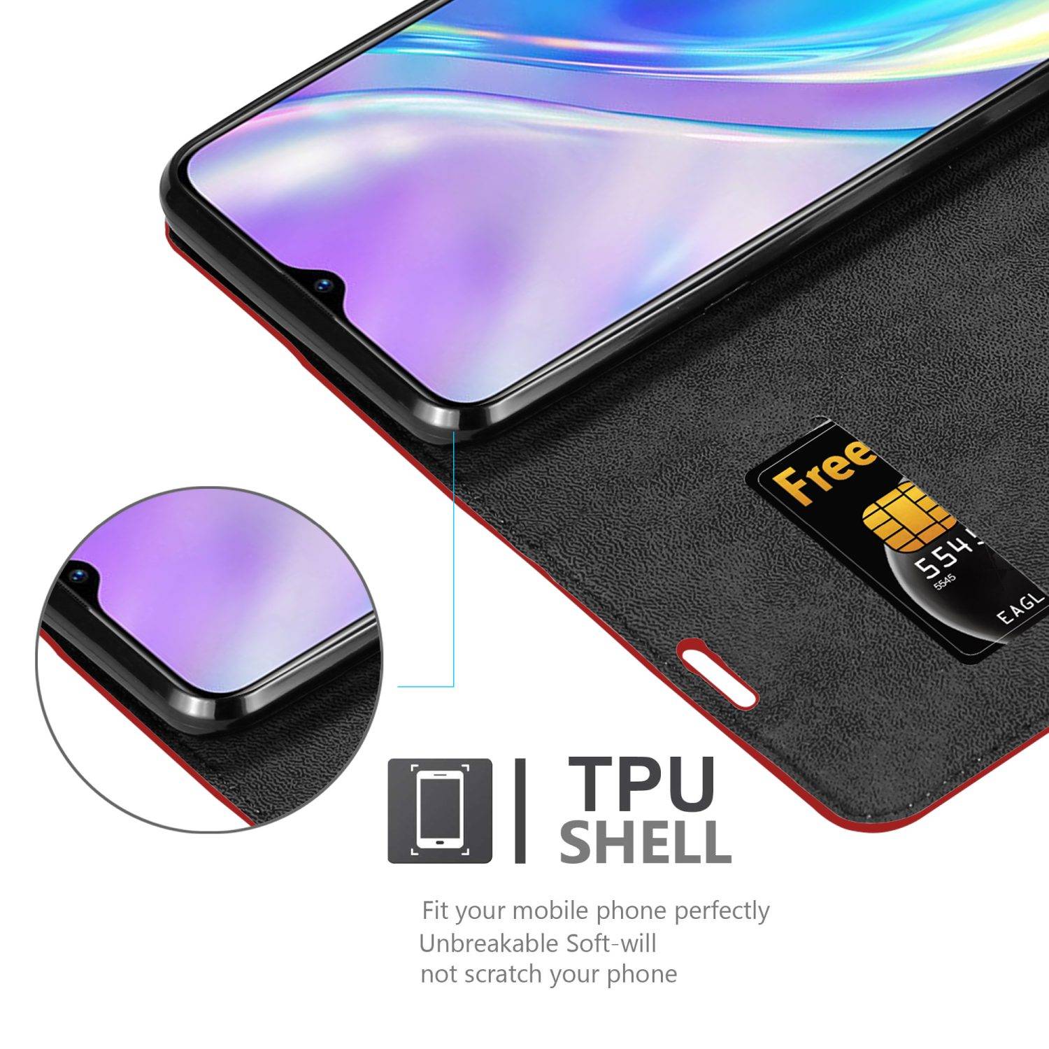 Cadorabo Hülle für Realme X2 / XT / Oppo K5 Schutz Hülle in Rot Handyhülle Etui Case Cover Magnetverschluss