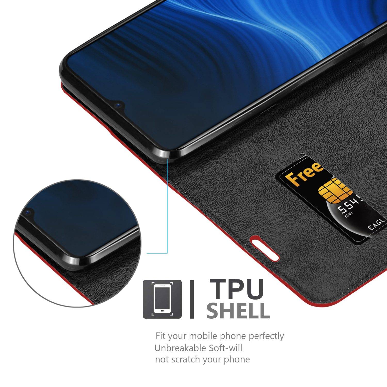 Cadorabo Hülle für Realme X2 PRO / Oppo Reno Ace Schutz Hülle in Rot Handyhülle Etui Case Cover Magnetverschluss
