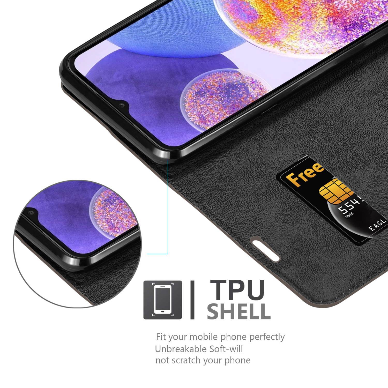 Cadorabo Hülle für Samsung Galaxy A23 4G Schutz Hülle in Braun Handyhülle Etui Case Cover Magnetverschluss