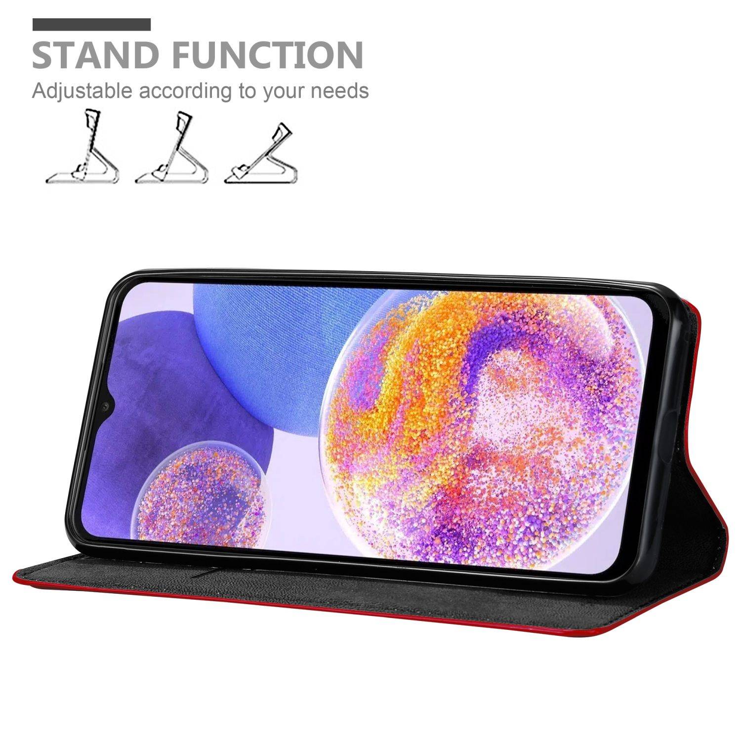 Cadorabo Hülle für Samsung Galaxy A23 4G Schutz Hülle in Rot Handyhülle Etui Case Cover Magnetverschluss