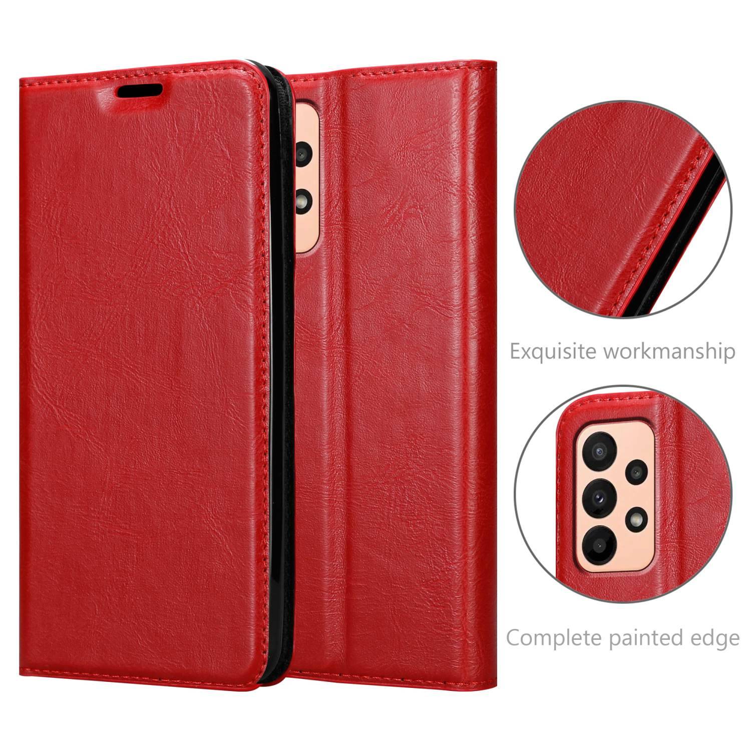 Cadorabo Hülle für Samsung Galaxy A23 4G Schutz Hülle in Rot Handyhülle Etui Case Cover Magnetverschluss