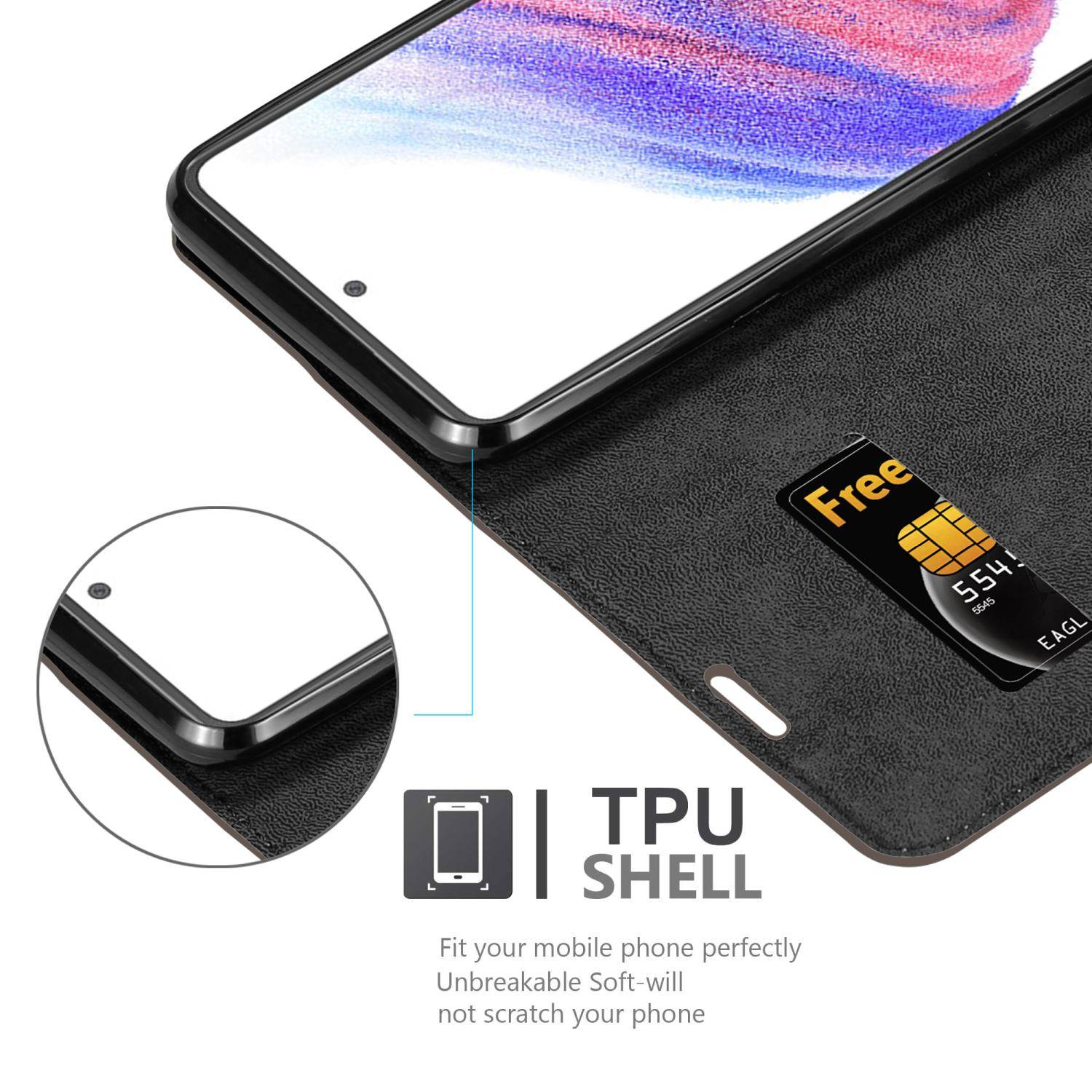 Cadorabo Hülle für Samsung Galaxy A53 5G Schutz Hülle in Braun Handyhülle Etui Case Cover Magnetverschluss