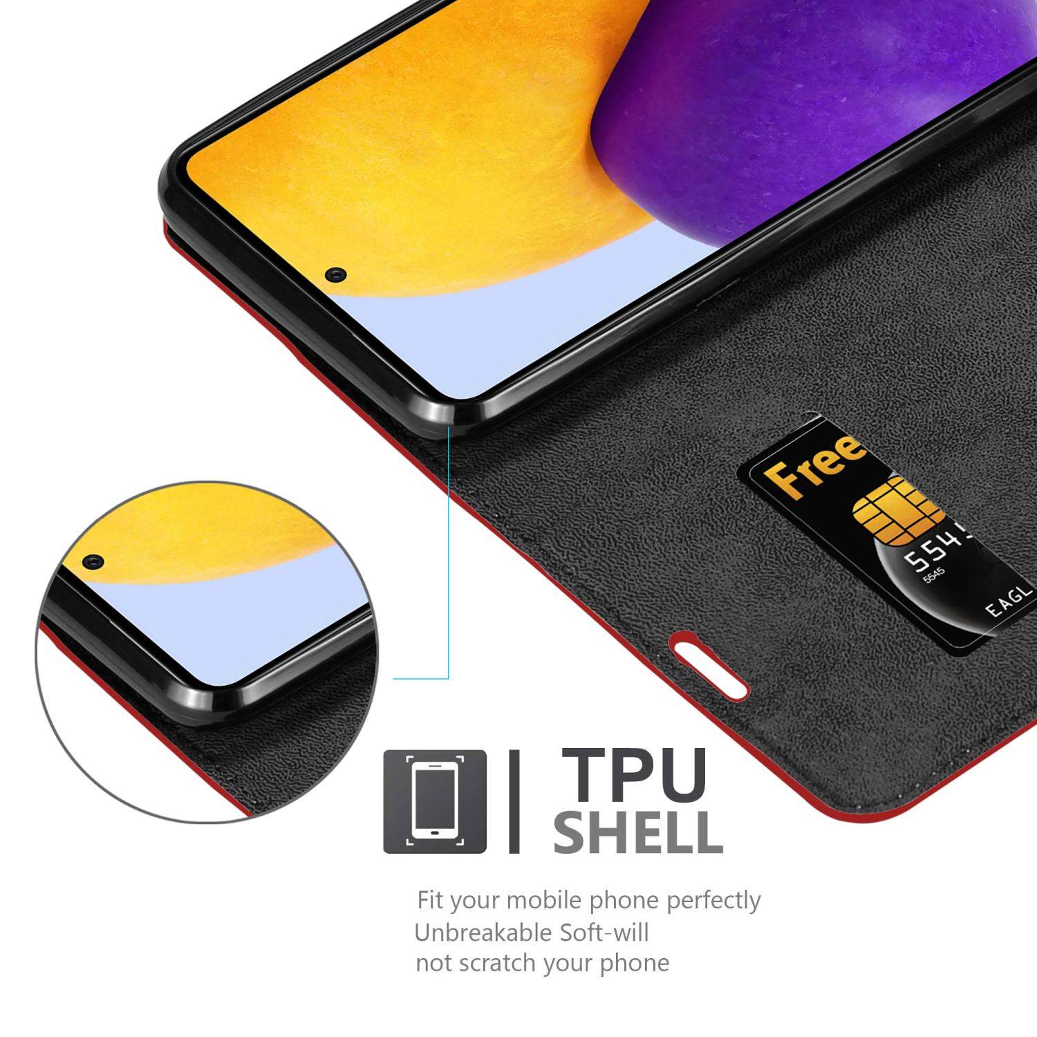 Cadorabo Hülle für Samsung Galaxy A73 5G Schutz Hülle in Rot Handyhülle Etui Case Cover Magnetverschluss