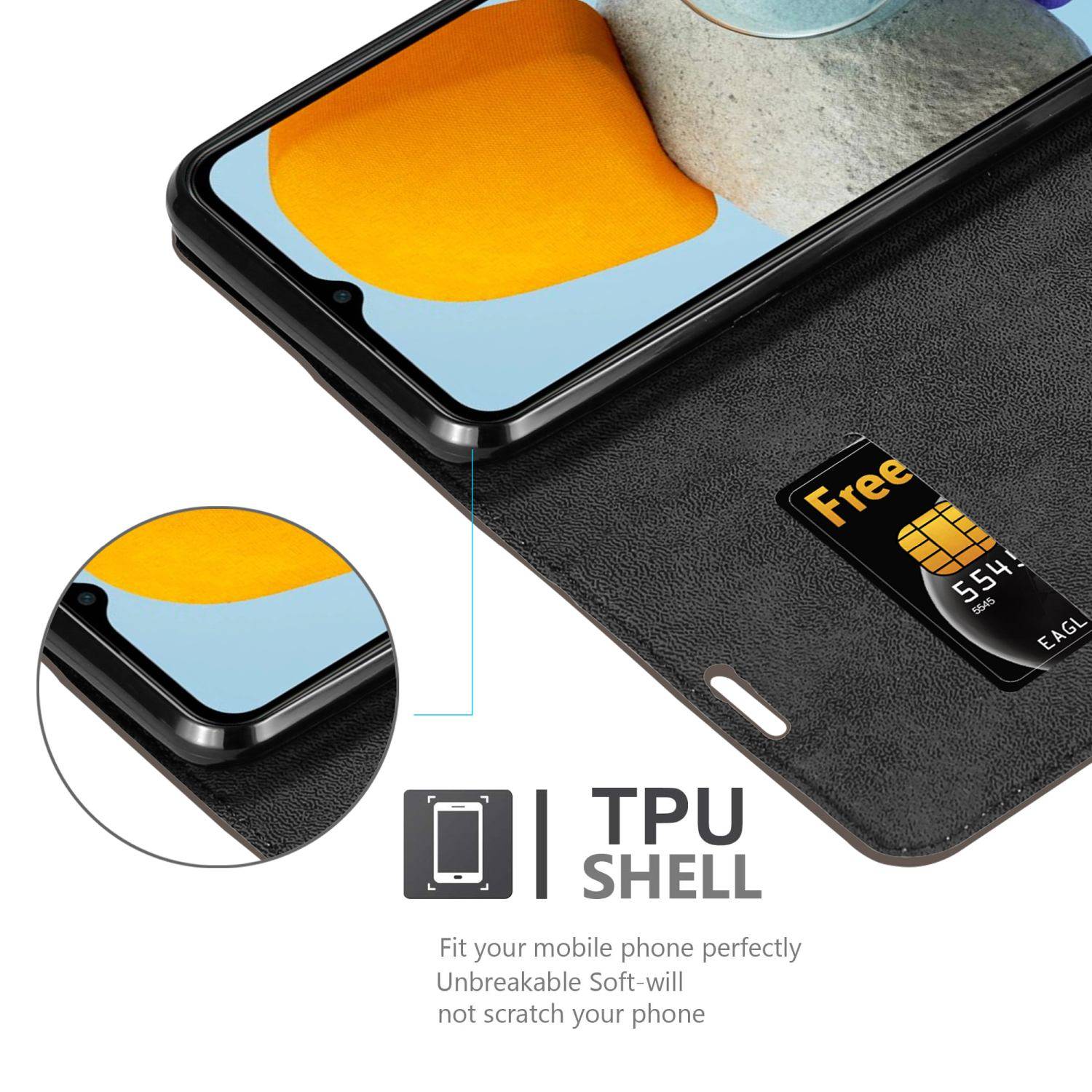 Cadorabo Hülle für Samsung Galaxy M23 5G Schutz Hülle in Braun Handyhülle Etui Case Cover Magnetverschluss