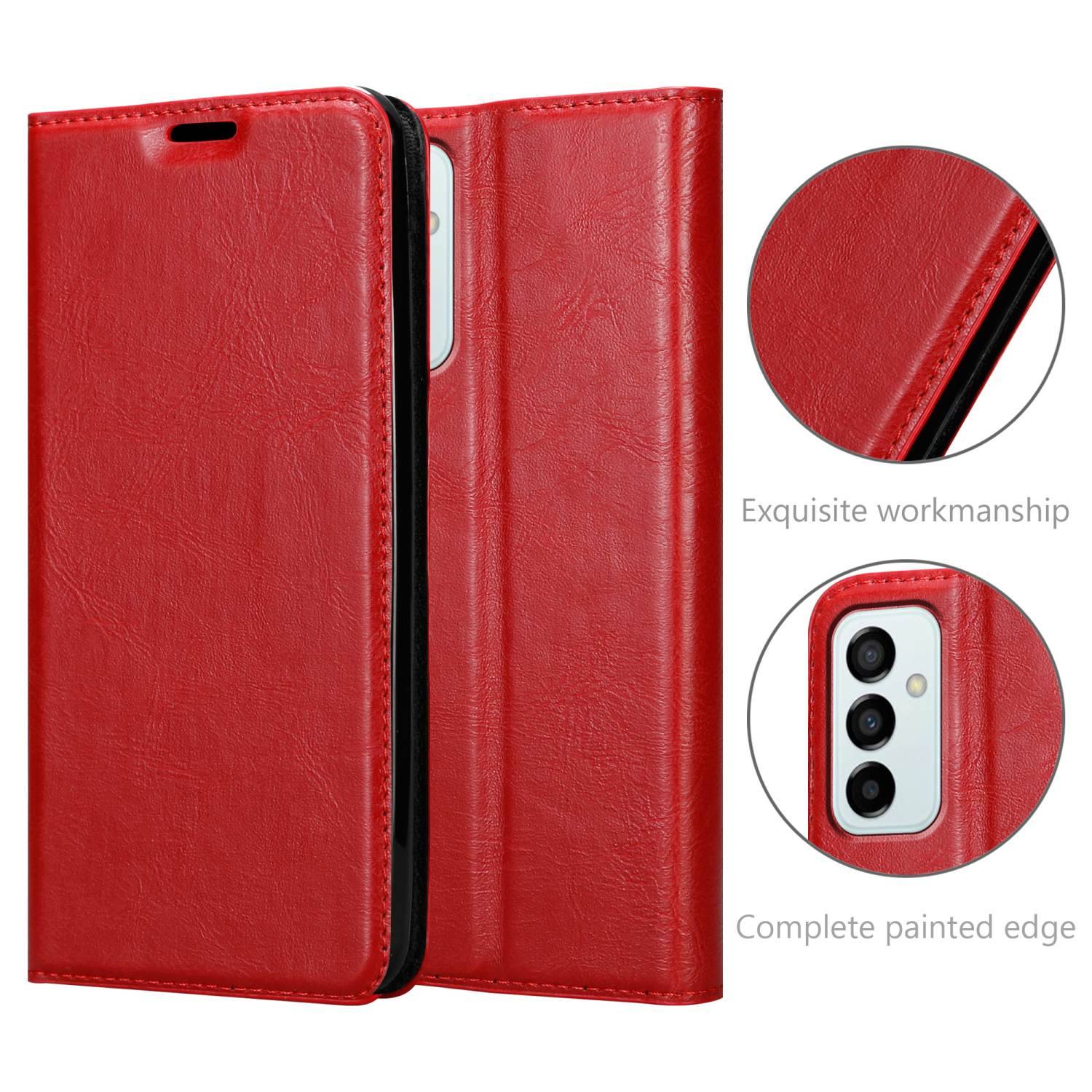 Cadorabo Hülle für Samsung Galaxy M23 5G Schutz Hülle in Rot Handyhülle Etui Case Cover Magnetverschluss