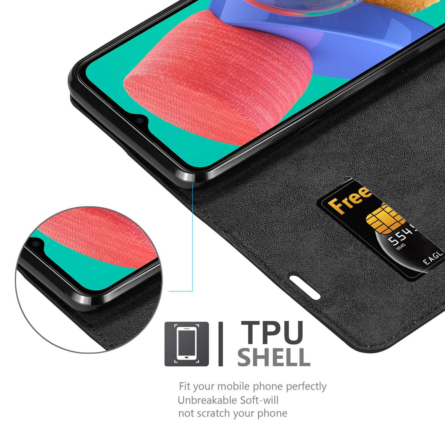 Cadorabo Hülle für Samsung Galaxy M33 5G Schutz Hülle in Schwarz Handyhülle Etui Case Cover Magnetverschluss