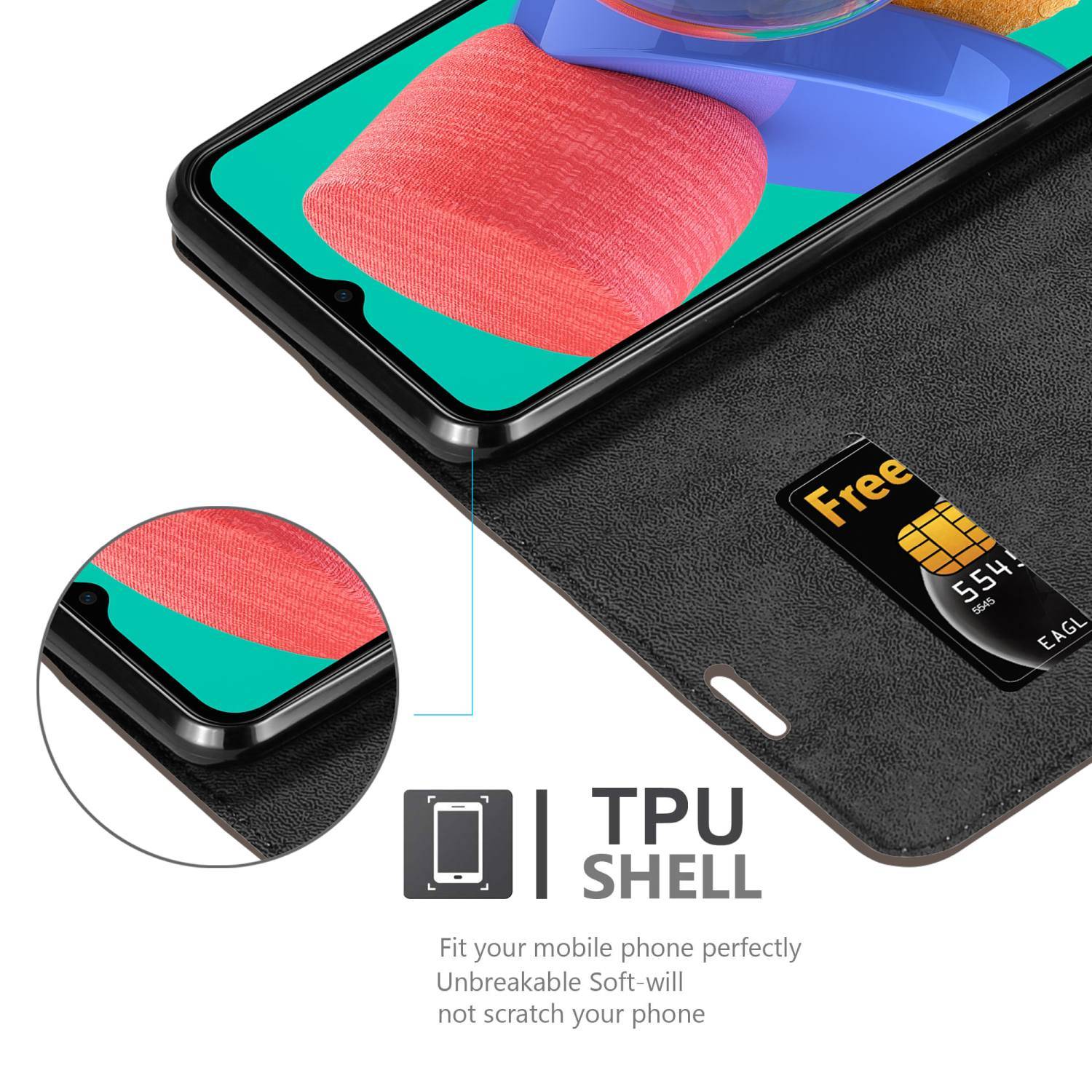 Cadorabo Hülle für Samsung Galaxy M33 5G Schutz Hülle in Braun Handyhülle Etui Case Cover Magnetverschluss