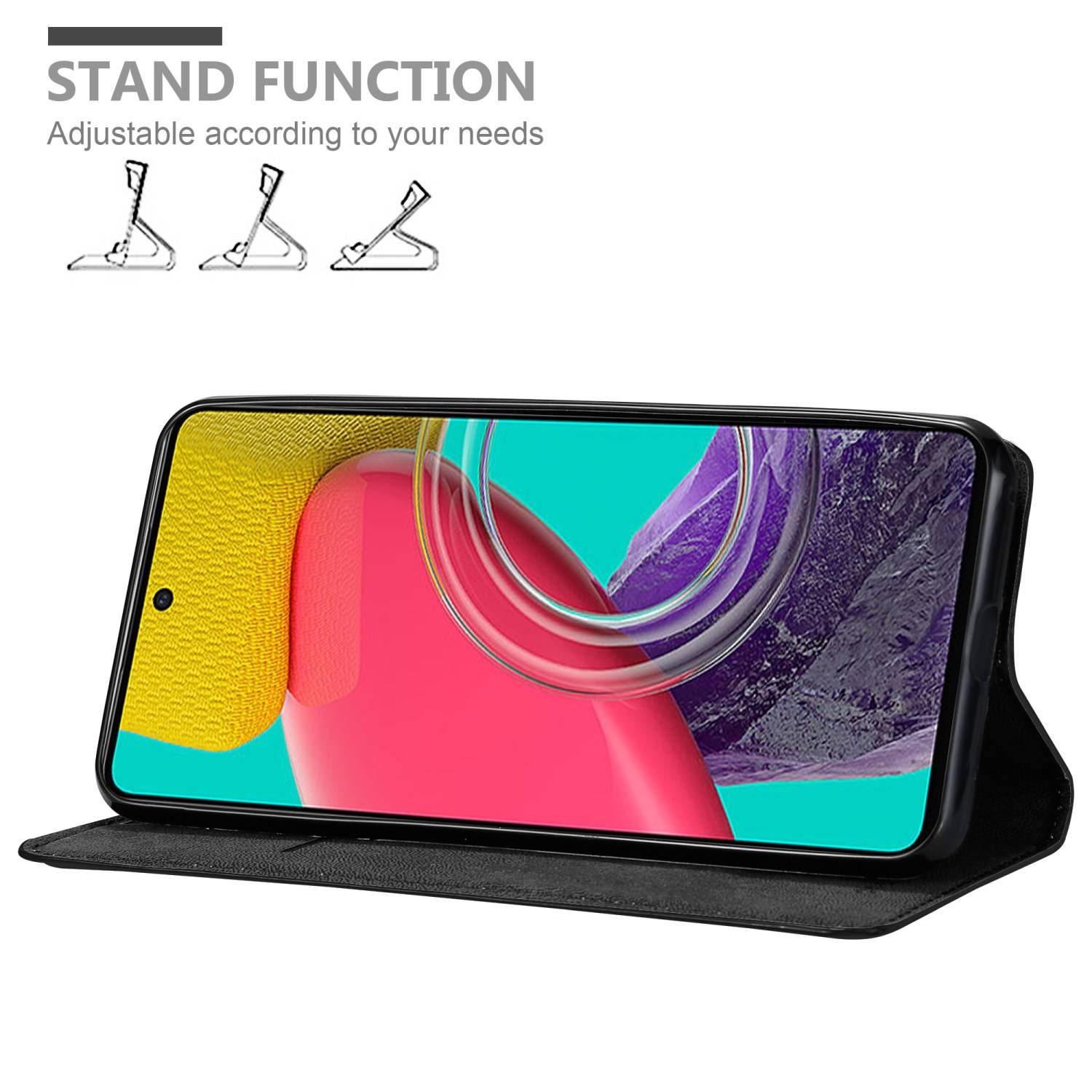 Cadorabo Hülle für Samsung Galaxy M53 5G Schutz Hülle in Schwarz Handyhülle Etui Case Cover Magnetverschluss