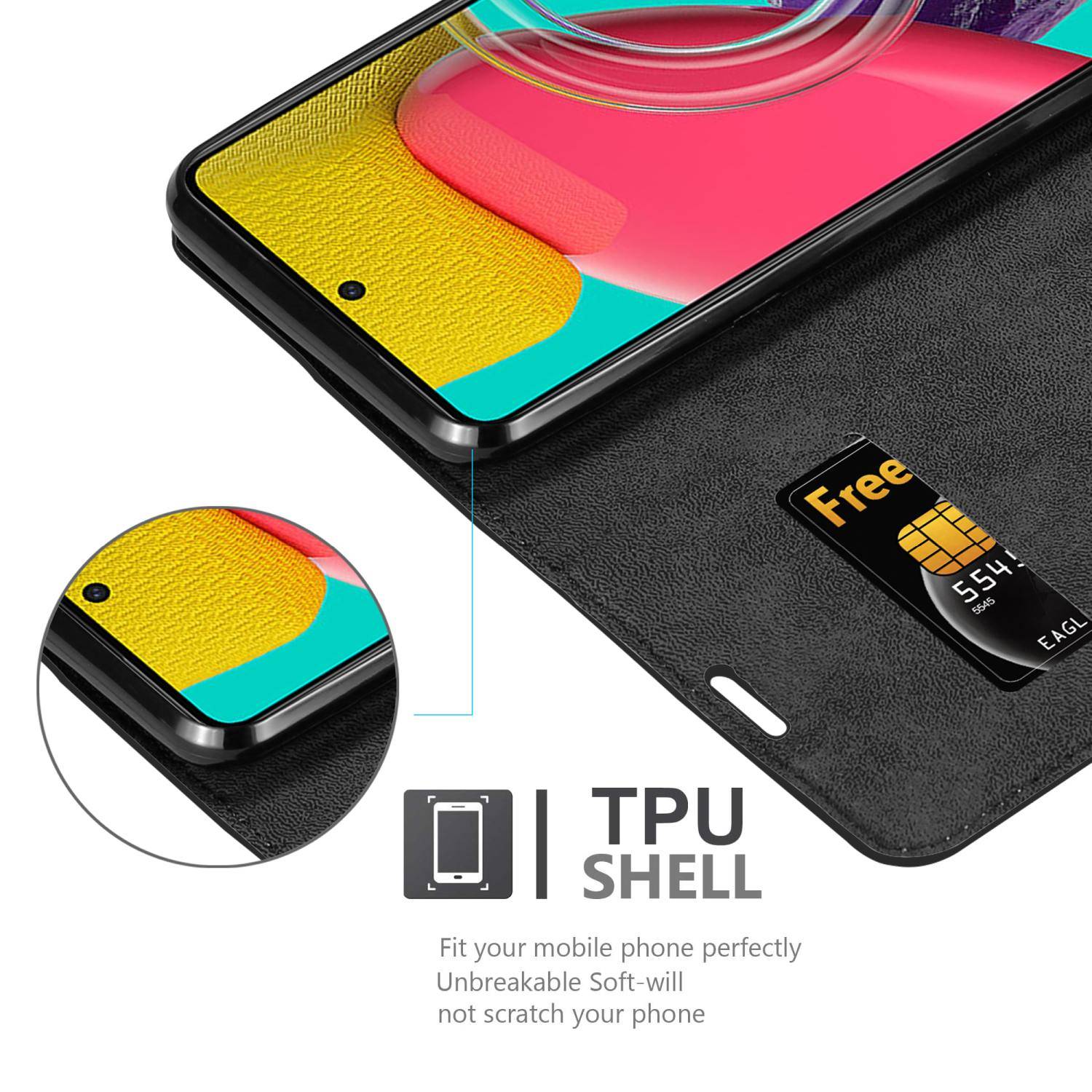 Cadorabo Hülle für Samsung Galaxy M53 5G Schutz Hülle in Schwarz Handyhülle Etui Case Cover Magnetverschluss